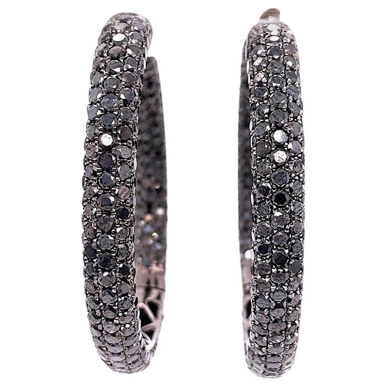 Shimon's Creations / 18K Black Gold / Pave Diamond / Hoop Earrings with 14.02ct