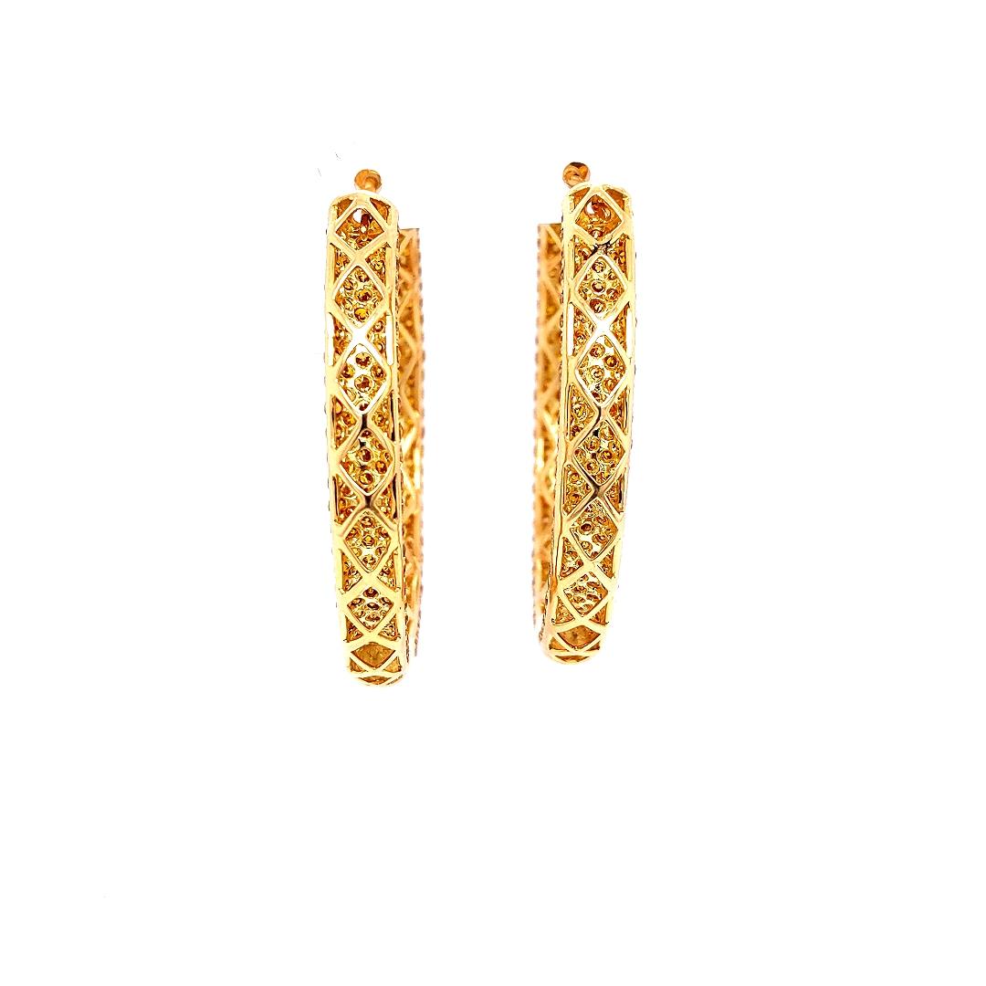 Round Cut Shimon's Creations / 18K Yellow Gold / Pave Diamond / Hoop Earrings with 12.52ct