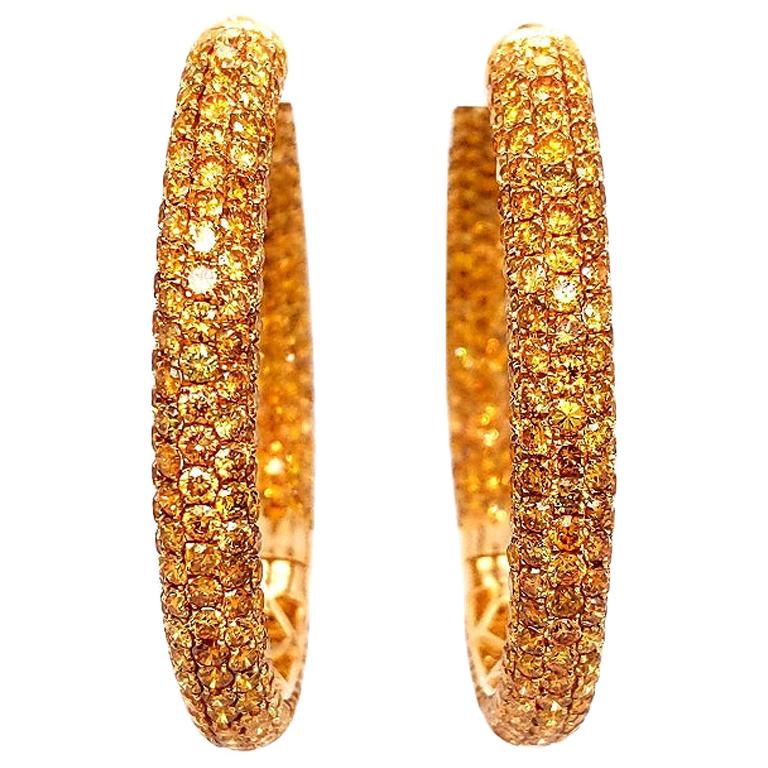 Shimon's Creations / 18K Yellow Gold / Pave Diamond / Hoop Earrings with 12.52ct