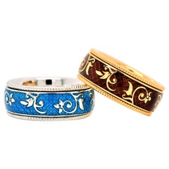 Shimon
s Creations Flower Pattern Enamel Band in 18 Karat Yellow and White Gold