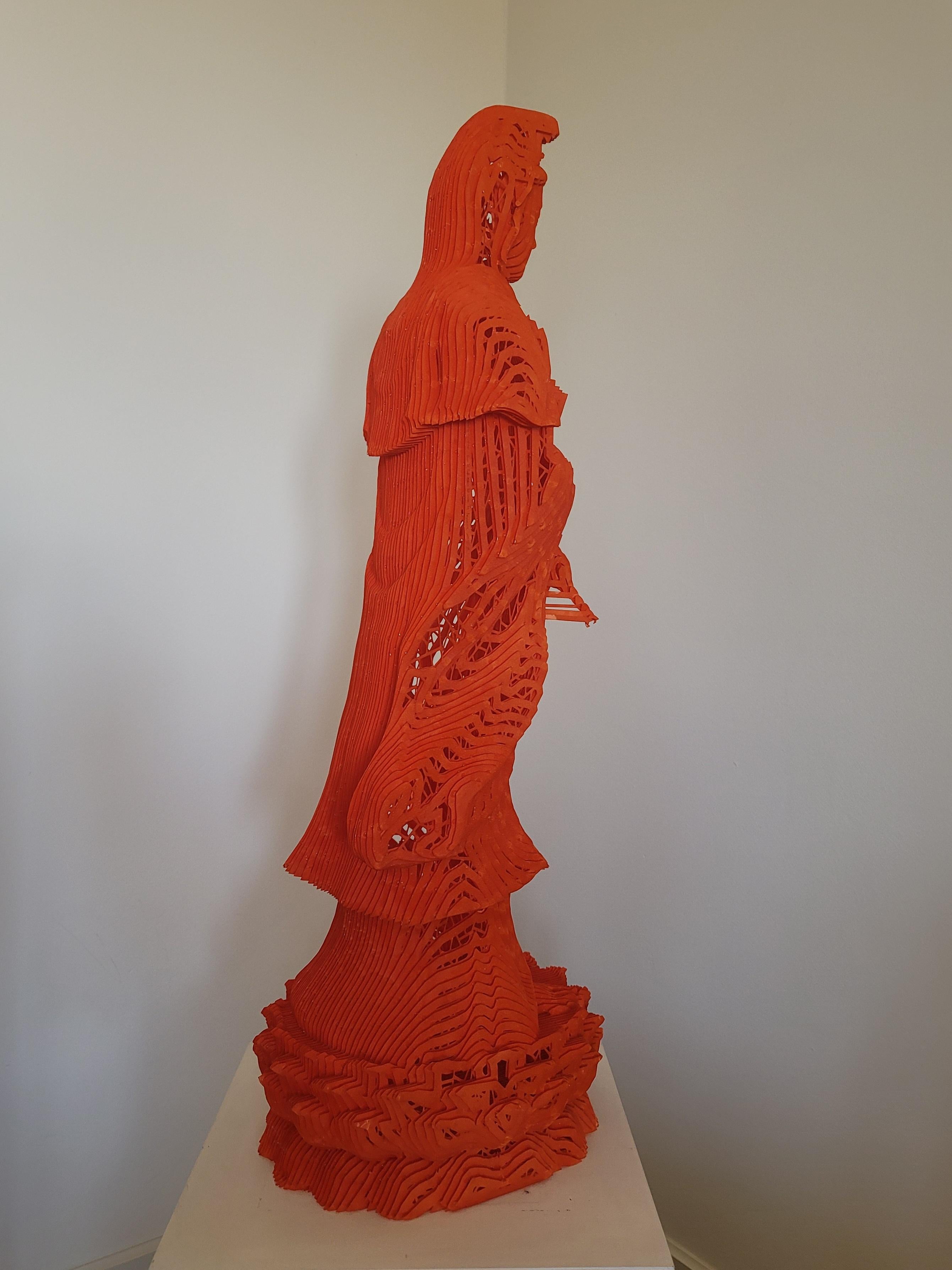 Il n'y a pas d'essence : Guan-In Bodhisattva, rouge - Pop Art Sculpture par Shin Ho Yoon