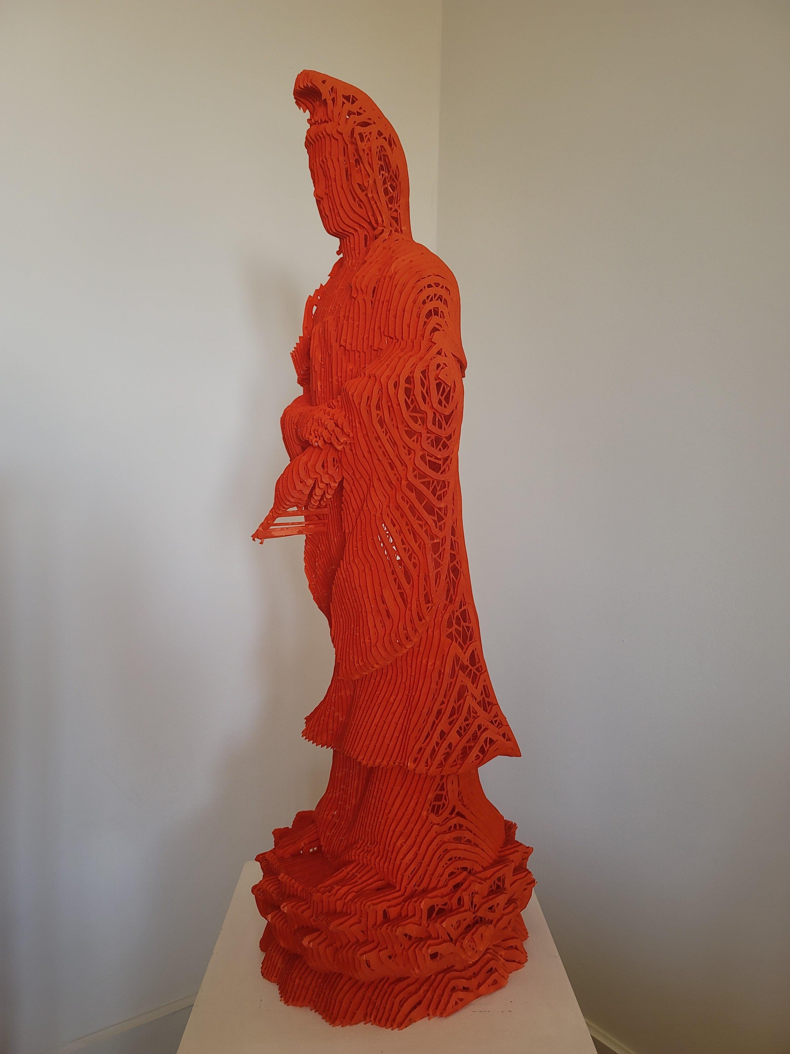 Figurative Sculpture Shin Ho Yoon - Il n'y a pas d'essence : Guan-In Bodhisattva, rouge