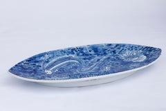 Hand painted blue and white Japanese Arita porcelain decorative plate, Seascape