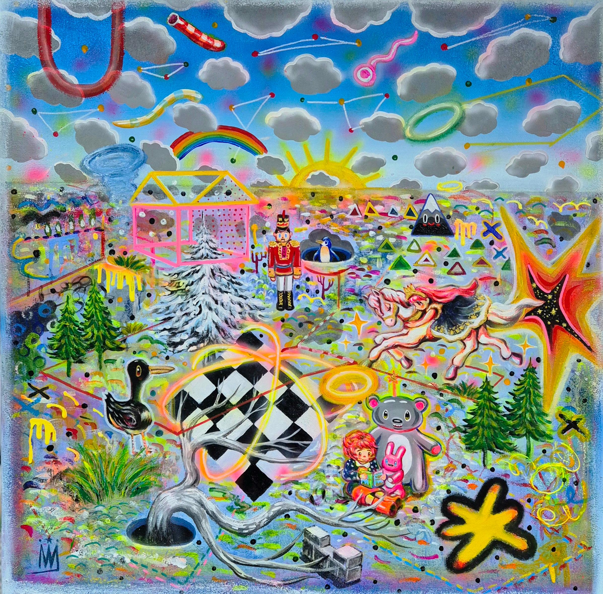 Acrylic on canvas 

Shin Seung-Hun is a South-Korean artist born in 1979 who lives &amp; works in Jeju Island, Korea. He is considered by critics as the new Korean Takashi Murakami. The pure world of the artist depicts and dreams of a beautiful