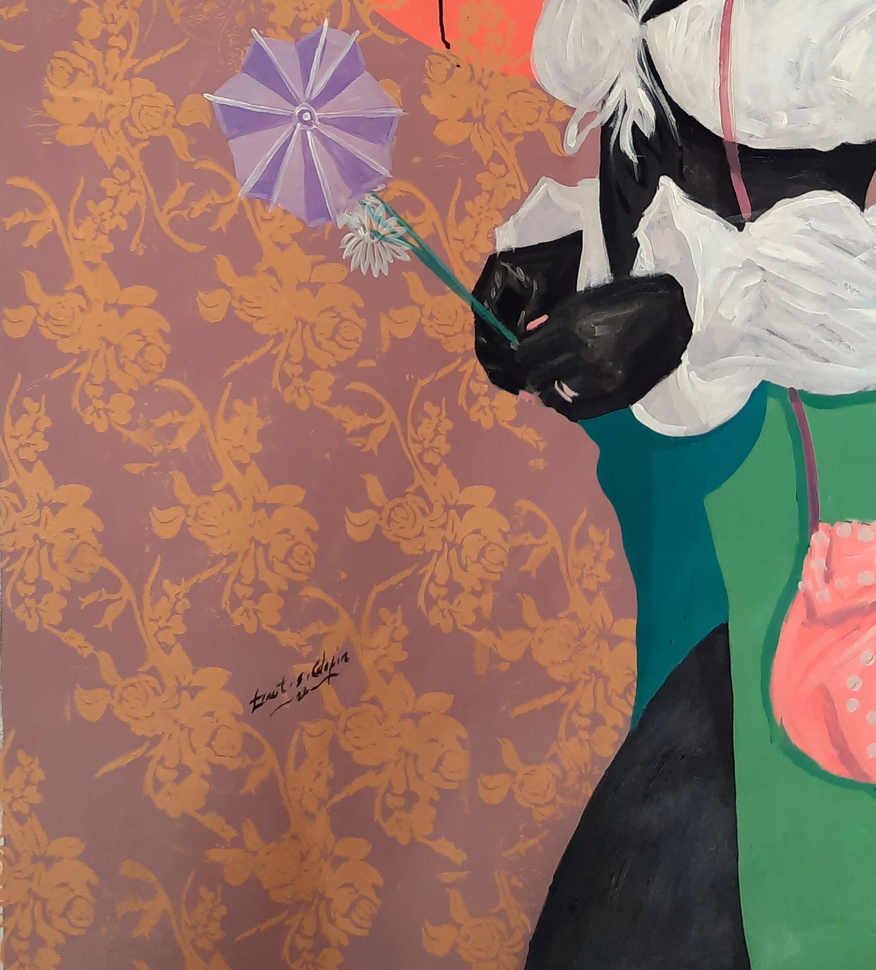 Elegancia Negra (Mujer) - Figurative Painting Marrón de Shina Ernest Odofin