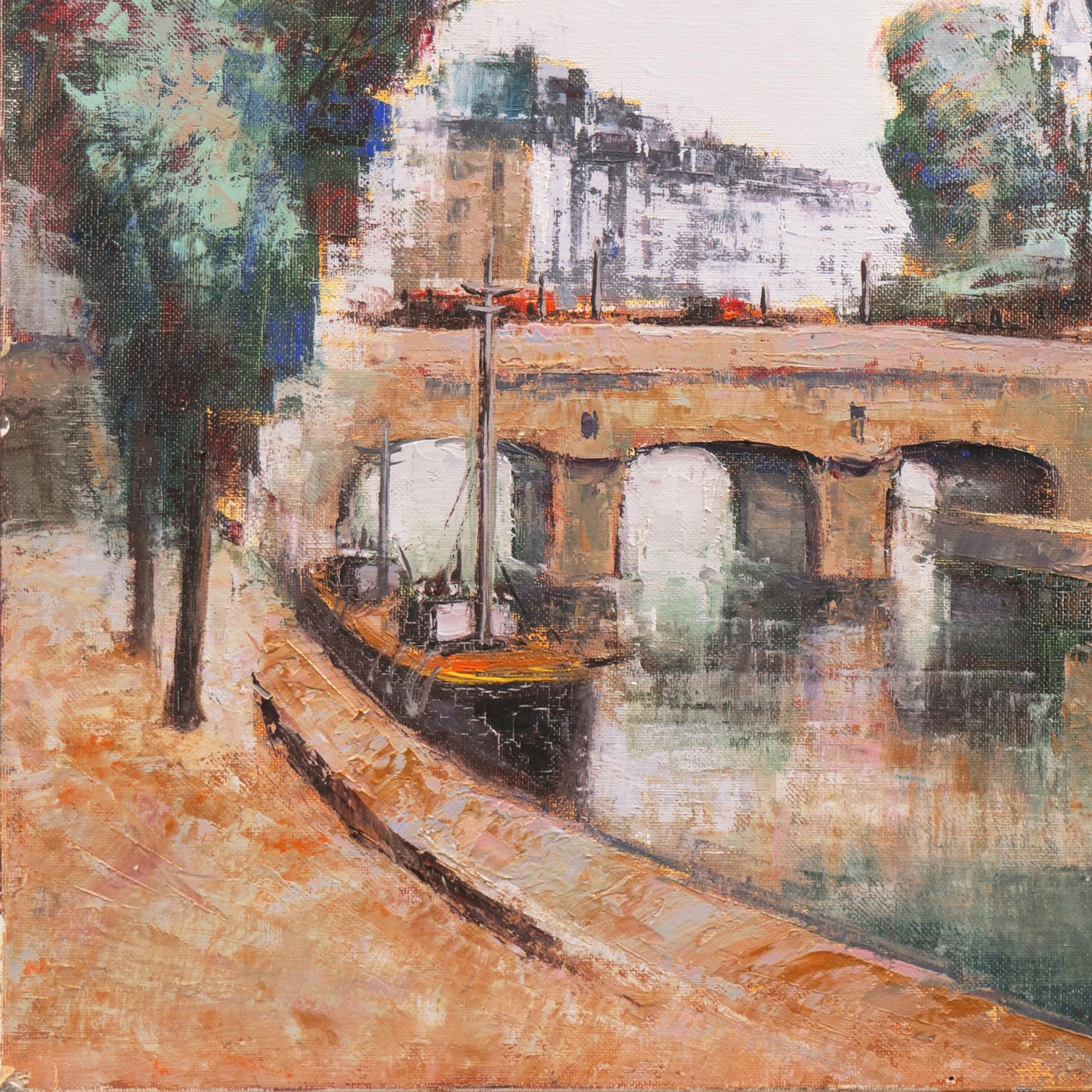 'Paris in Summer', Notre-Dame and the Seine, Île de la Cité from the Left Bank - Post-Impressionist Painting by Shinbo Minami