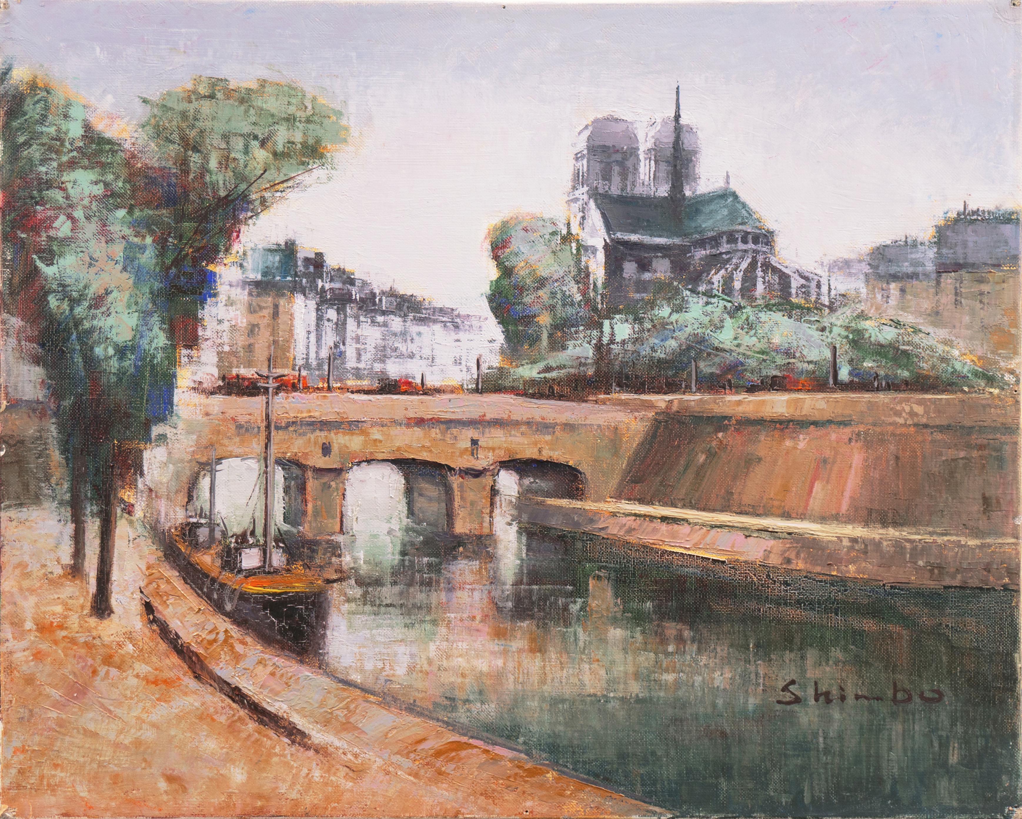 Shinbo Minami Landscape Painting – Paris im Sommer", Notre-Dame und die Seine, Île de la Cité vom linken Ufer aus