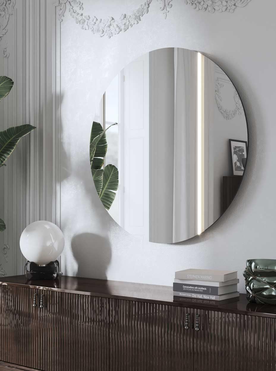Contemporary Shine Circular Round 120cm Mirror with LED Ambient Light For Sale
