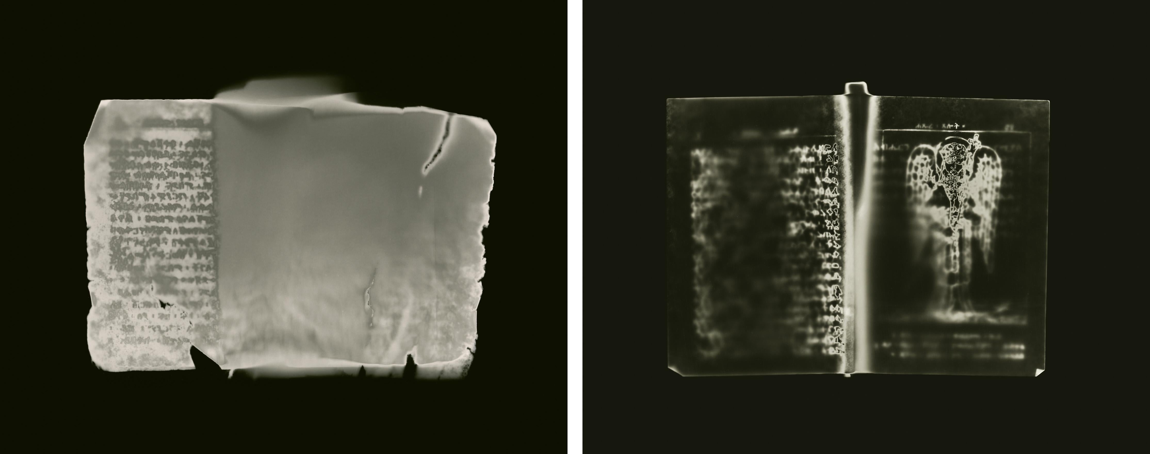 Shine Huang Abstract Photograph - Ancient Page and Ancient Page Angel, Diptych. Black and White Print