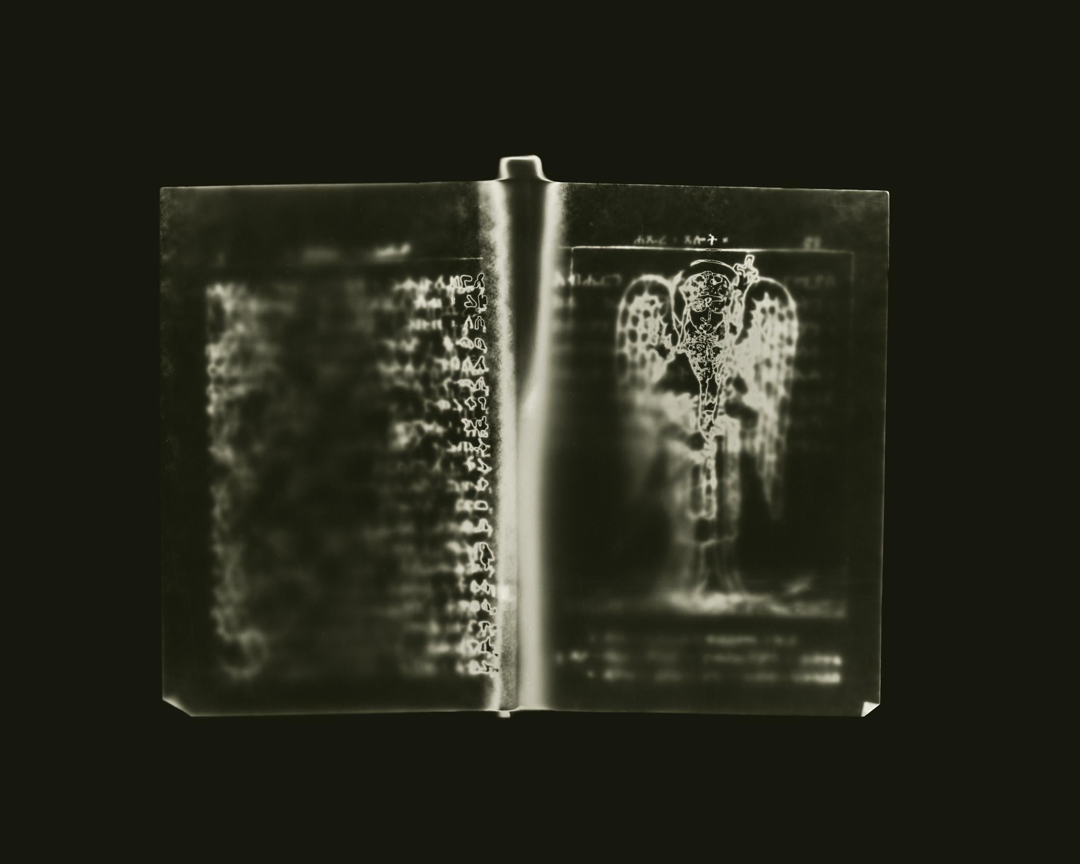 Ancient Page Angel, Book of Faith, Ancient Page, Abstract. Black and White Print - Photograph by Shine Huang