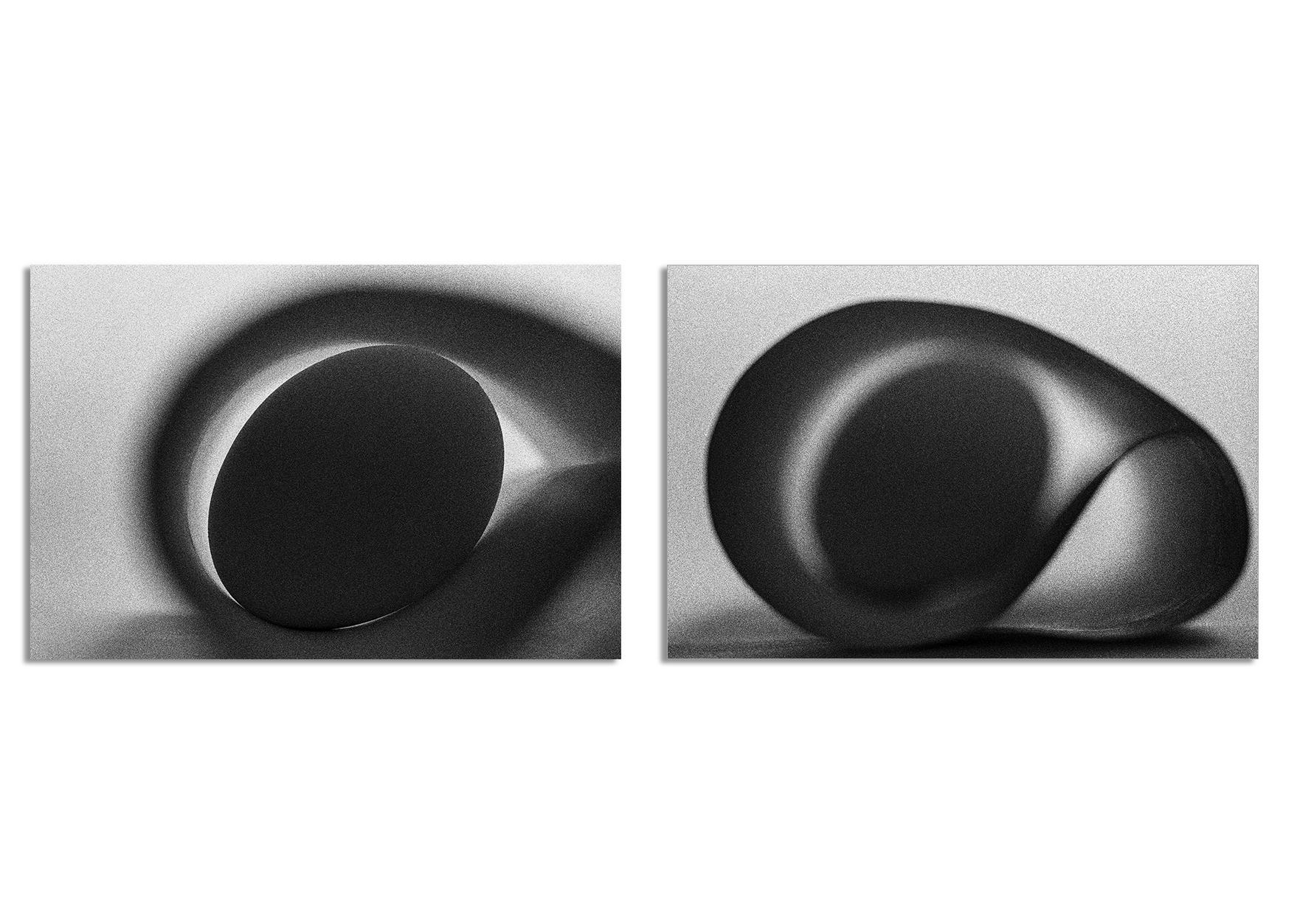Shine Huang Abstract Photograph - Egg Study 3 and 2. Diptych. Abstract.  Black and White Silver Gelatin Print 