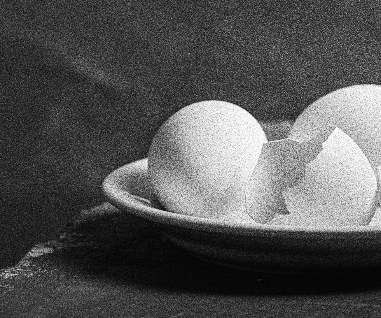 Egg Study 5, 2021 by Shine Huang
Silver gelatin print on Ilford Fiber Paper.
Image size: 20 in. H x 16 in. W
Edition 1/9

Signed on verso in ink.
unframed
____________________________
Shine Huang (M.F.A. Photography) is a Chinese-born photographer