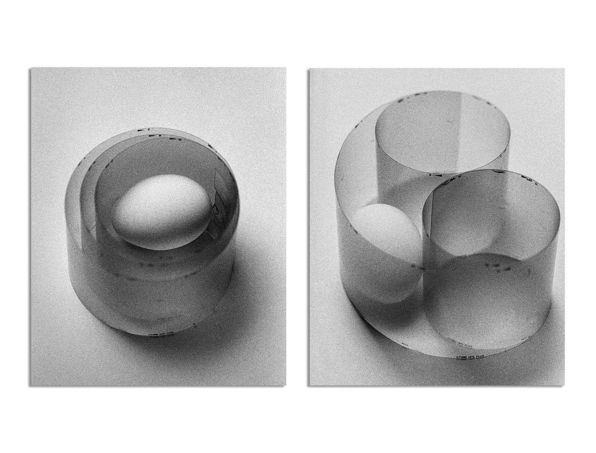 Shine Huang Black and White Photograph - Egg Study 6 and 8. Diptych. Abstract.  Black and White Silver Gelatin Print
