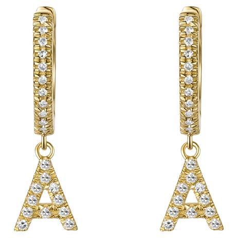 Pave Diamond 14K Yellow Gold Initial A Drop Earrings