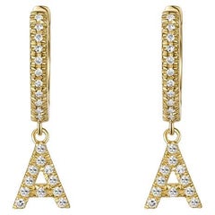 Pave Diamond 14K Yellow Gold Initial A Drop Earrings