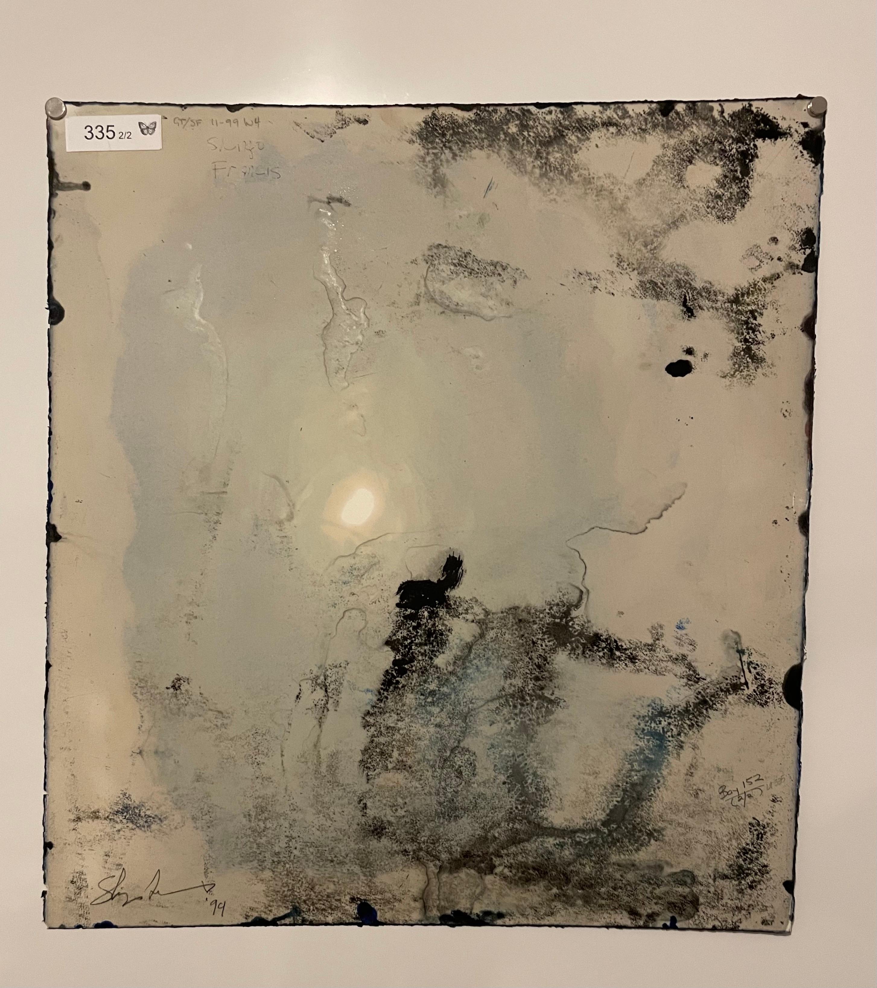 Francis, Shingo (Japanese/American, born 1969),  
W3 , 1999
Encaustic and watercolor painting on Arches paper, 
23.5 x 22.5 inches, 
Hand signed and dated verso 
Provenance: Garner Tullis Workshop

Shingo Francis is a painter, drawer and