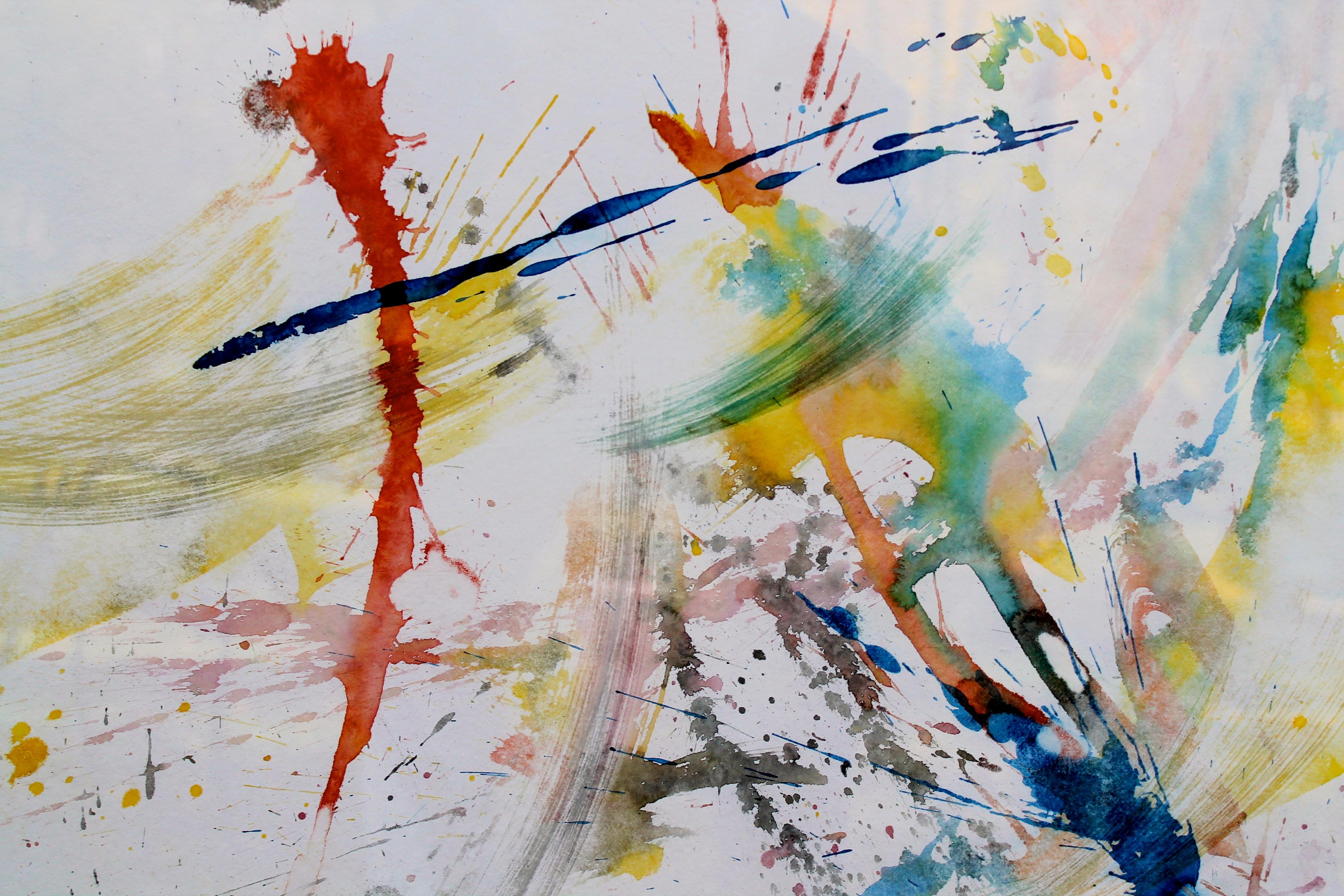 Hand-Painted Shingo Honda  'To White Space' Series Abstract Expressionist Watercolor For Sale