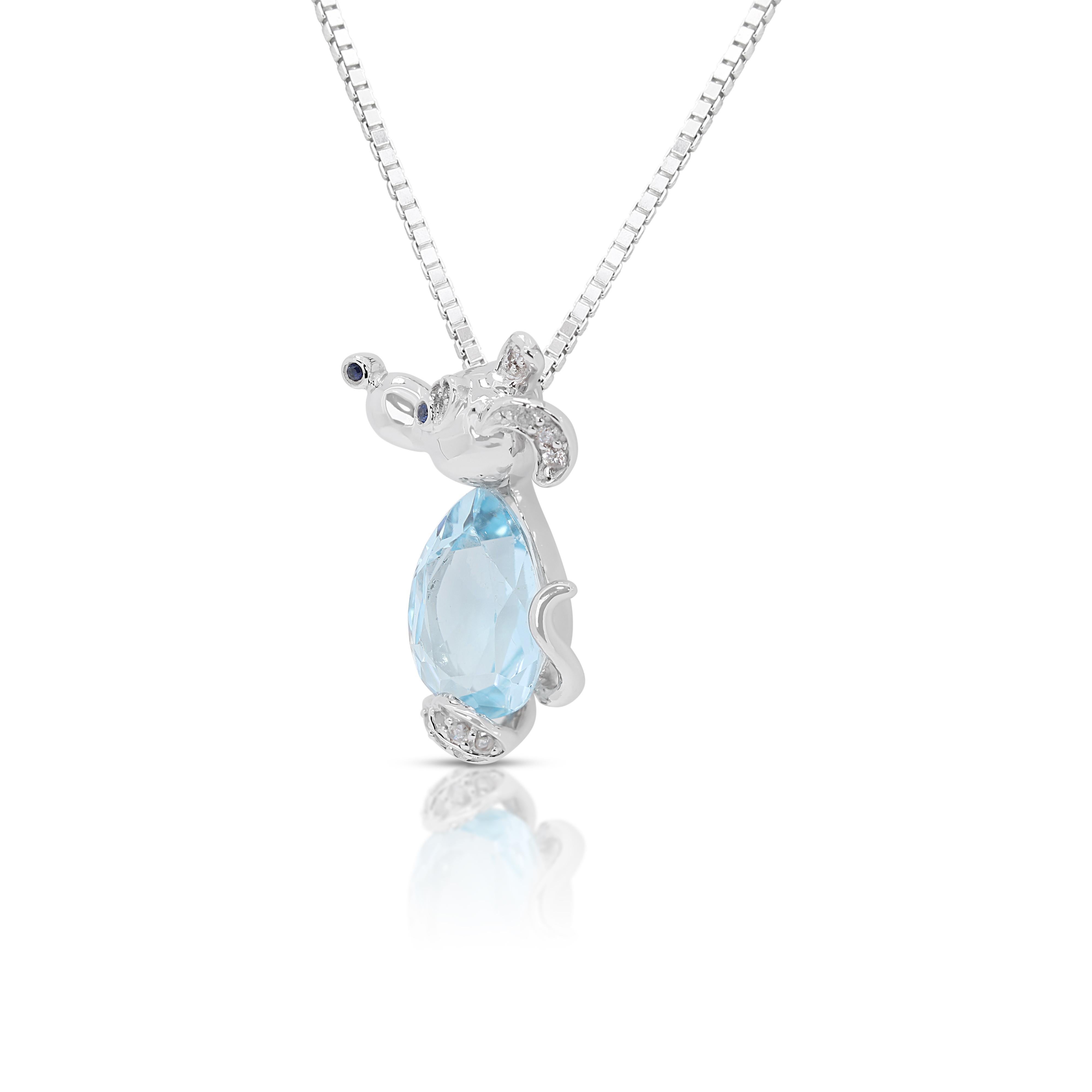 Pear Cut Shining 1.45ct Topaz Pendant w/ Sapphires & Diamonds - (Chain not Included) For Sale