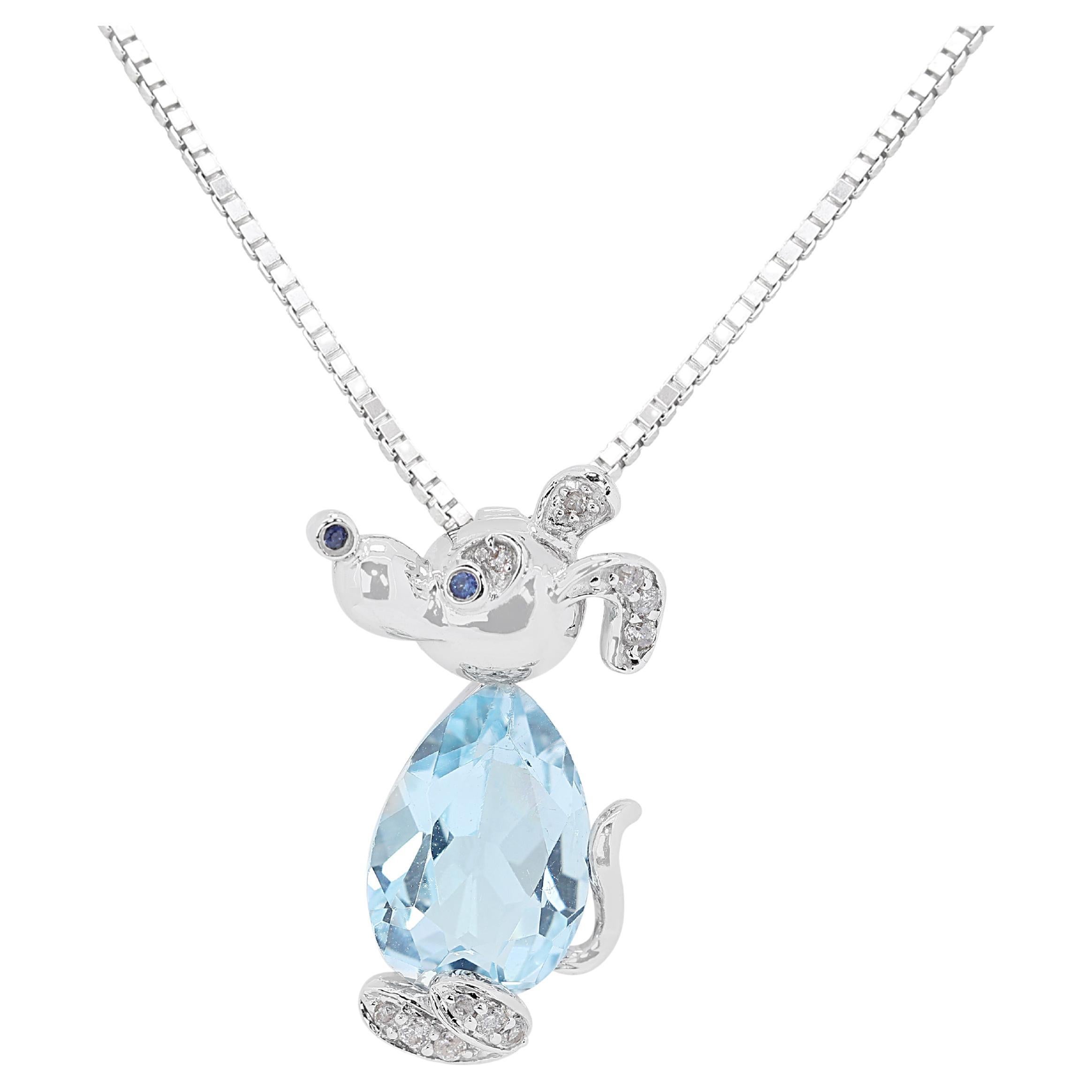 Shining 1.45ct Topaz Pendant w/ Sapphires & Diamonds - (Chain not Included) For Sale