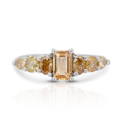 Shining 14k White Gold Citrine and Diamond Fancy Colored Ring w/1.52 ct - AIG