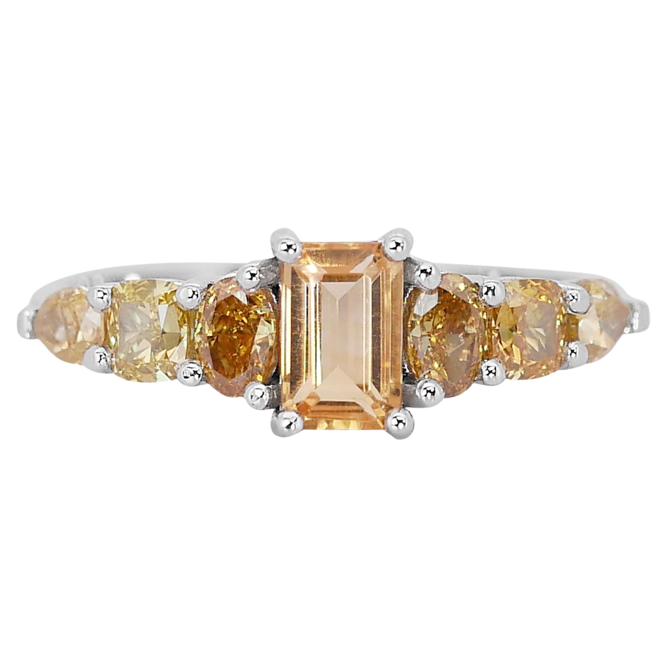 Shining 14k White Gold Citrine and Diamond Fancy Colored Ring w/1.52 ct - AIG 