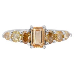 Bague de couleur fantaisie en or blanc 14 carats avec citrine et diamants (1,52 ct) - AIG 