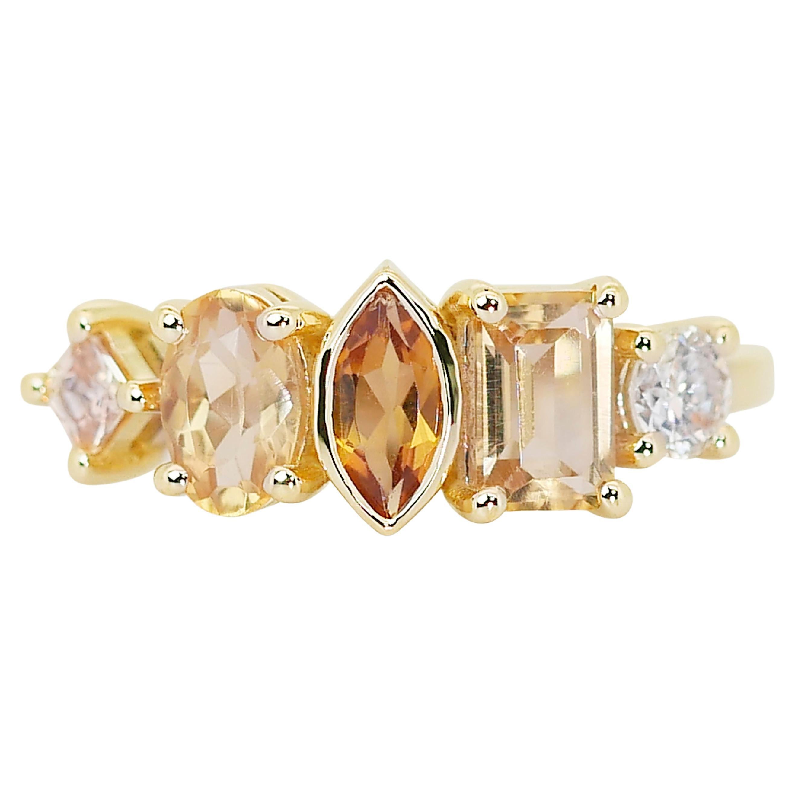 Shining 14K Yellow Gold Citrine and Diamond Pave Ring w/1.50 ct - AIG Certified