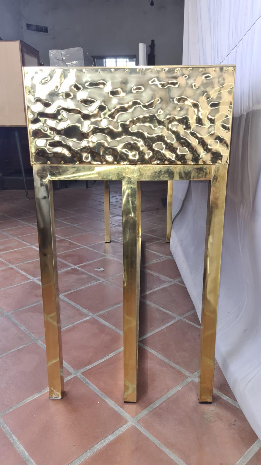 Table console moderne en verre de Murano bleu et or avec 3 tiroirs disponibles  en vente 1