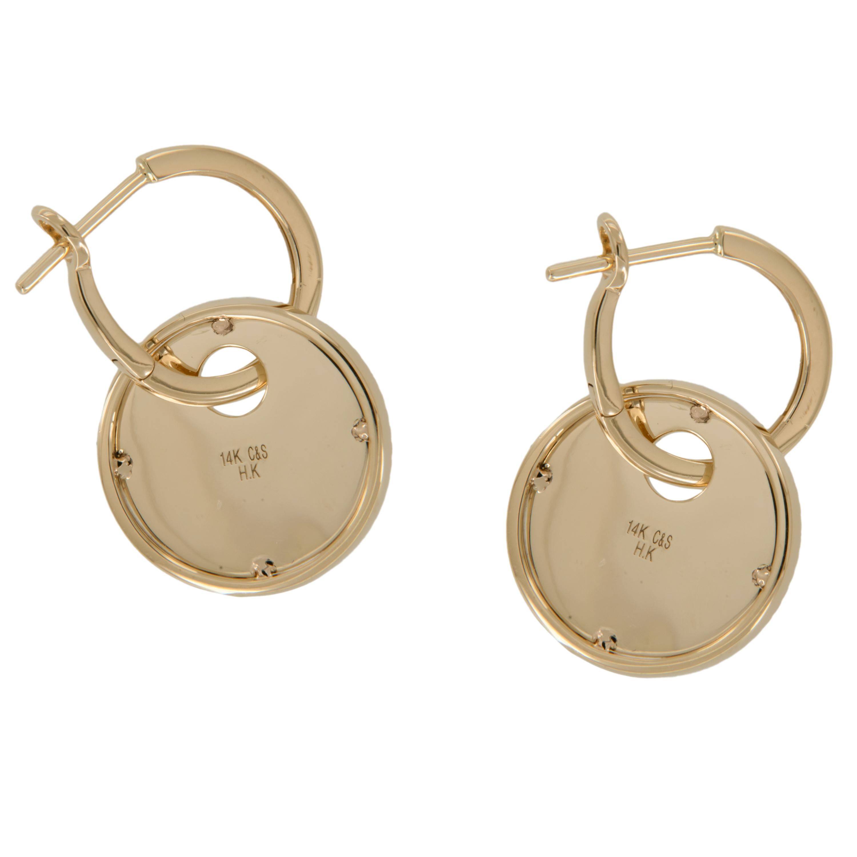 Shining Yellow Gold Sun Ray Diamond Dangle Earrings In New Condition For Sale In Troy, MI
