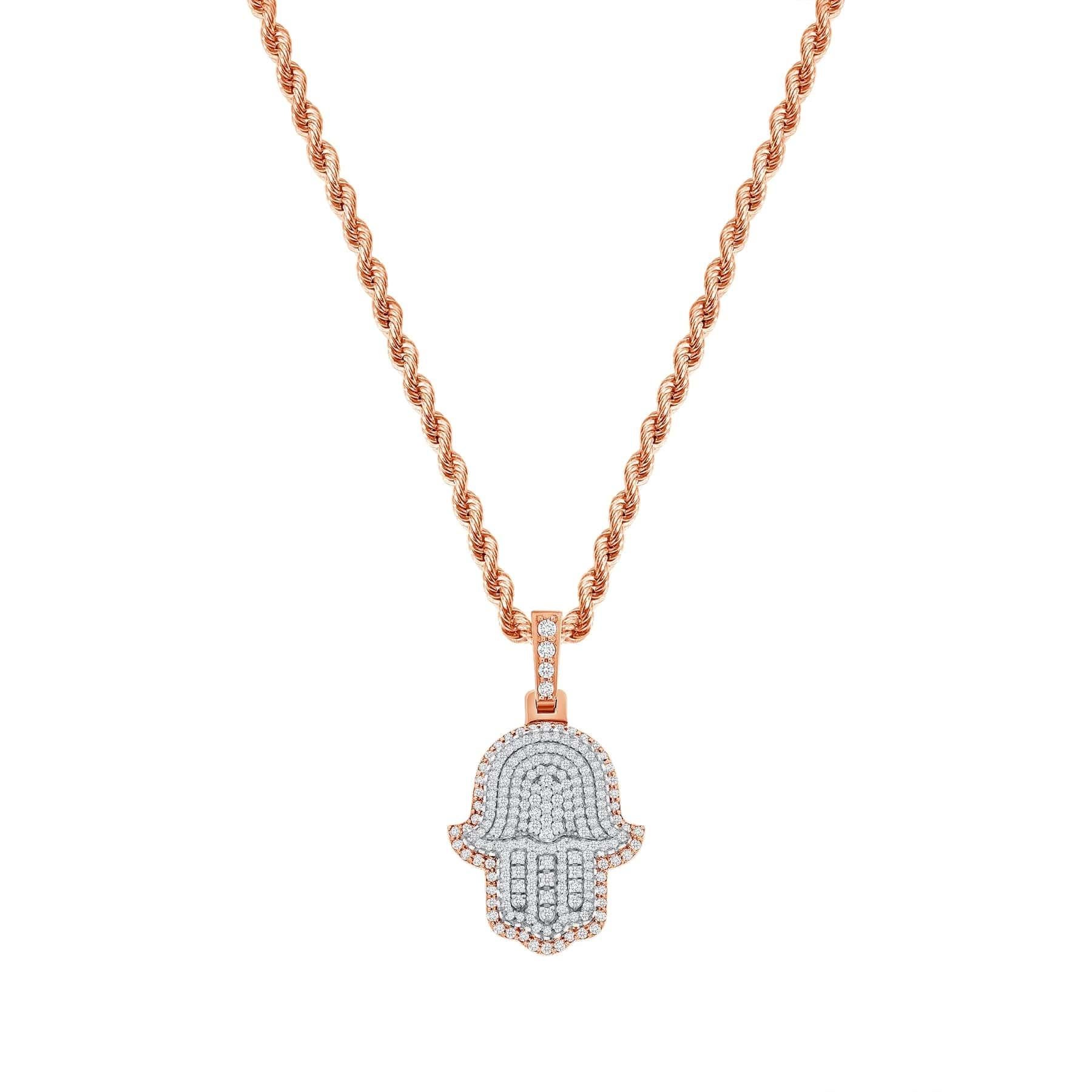 Modern Protective Diamond Charm 14K Gold Hamsa Necklace For Sale