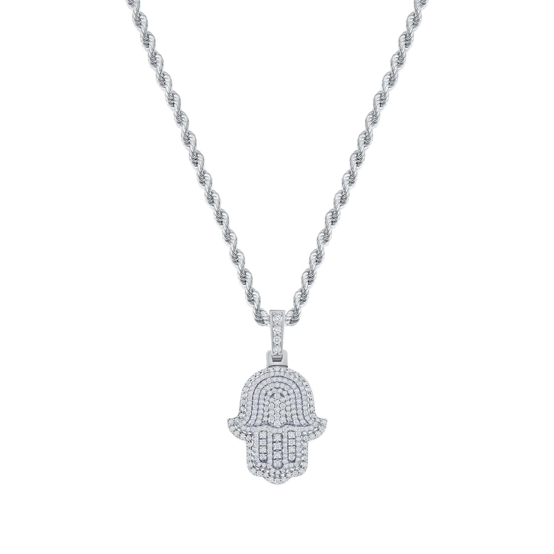 Protective Diamond Charm 14K Gold Hamsa Necklace In New Condition For Sale In Los Angeles, CA