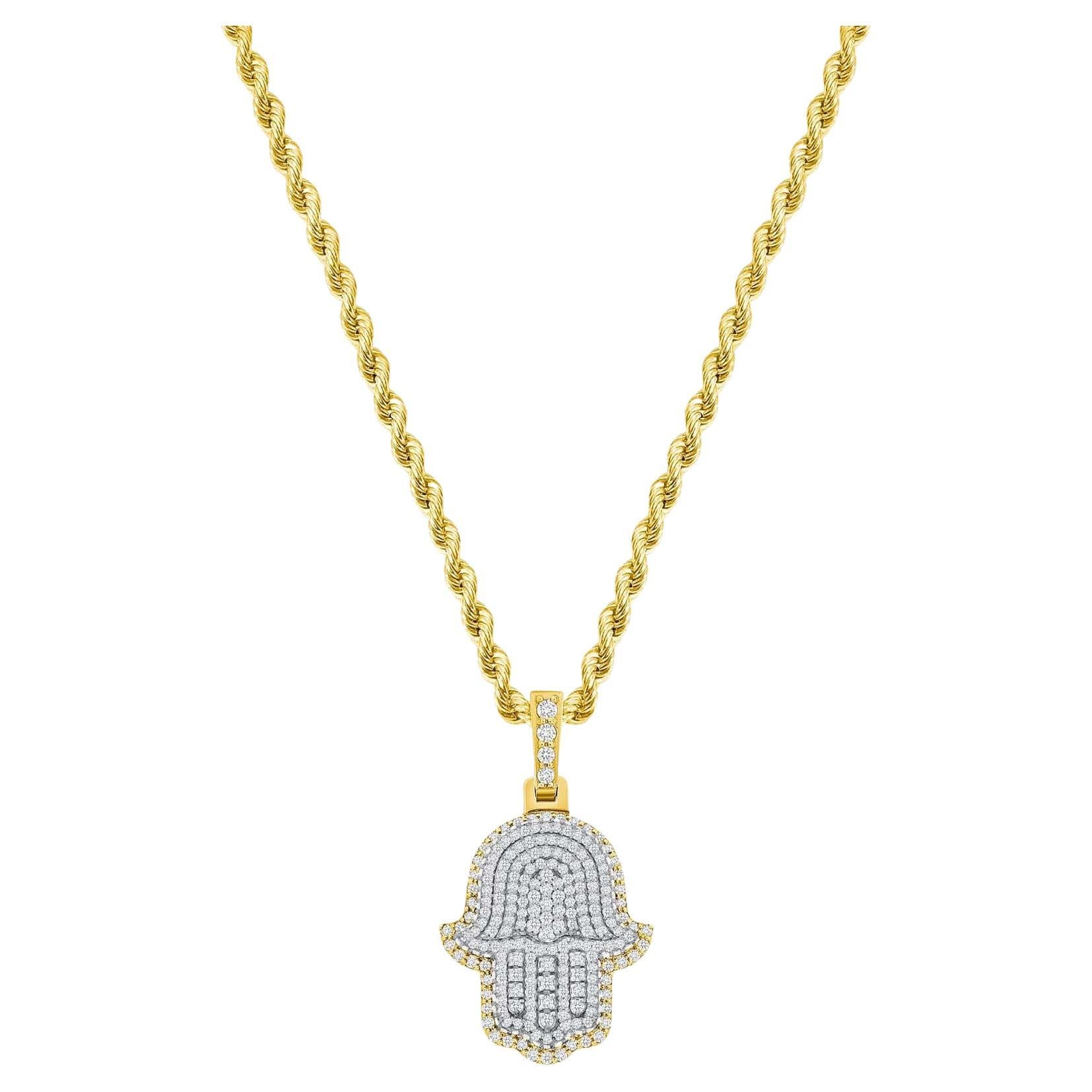 Protective Diamond Charm 14K Gold Hamsa Necklace
