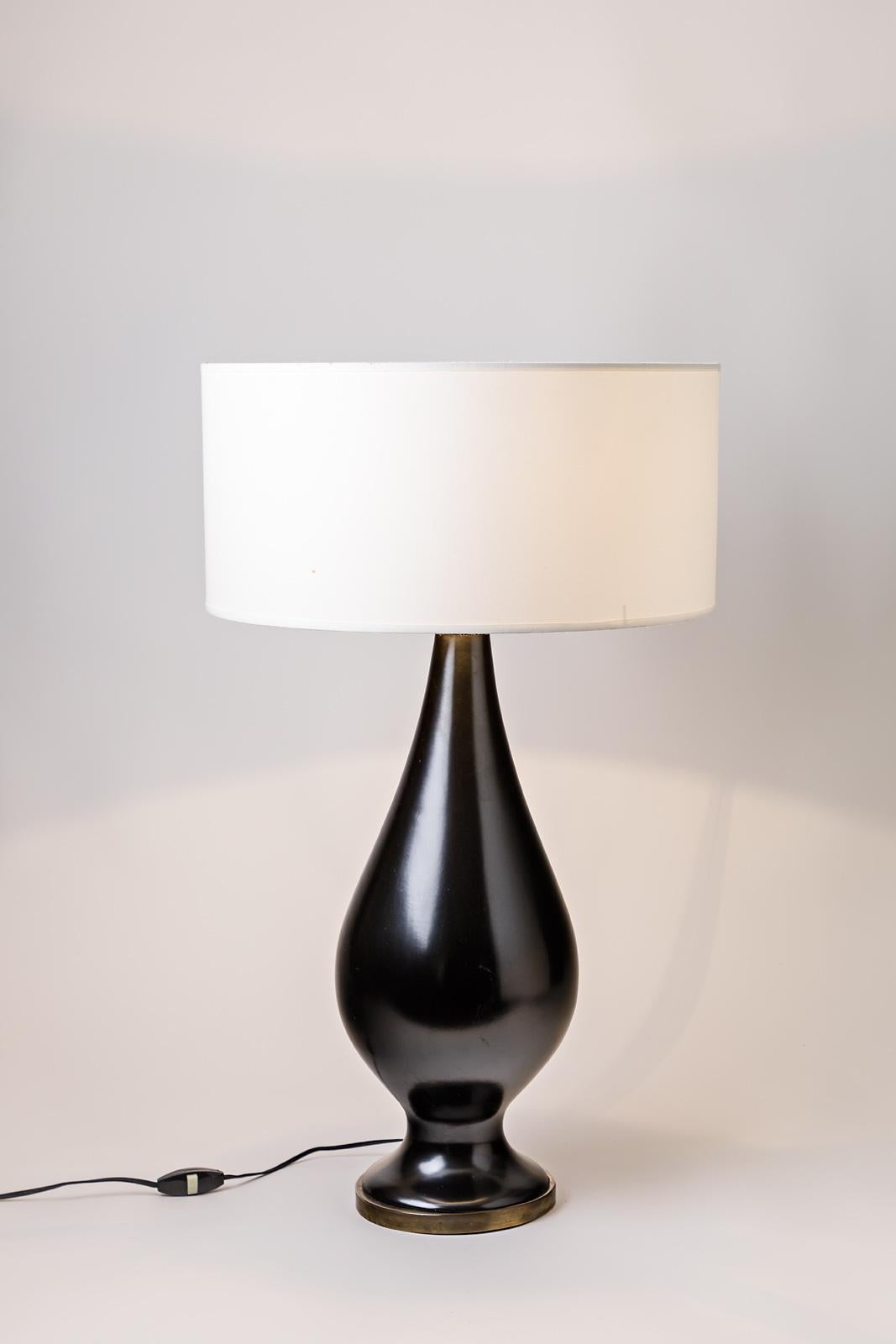 Mid-Century Modern Shinny Black Ceramic Table Lamp Modern 20th Century Freeform Light