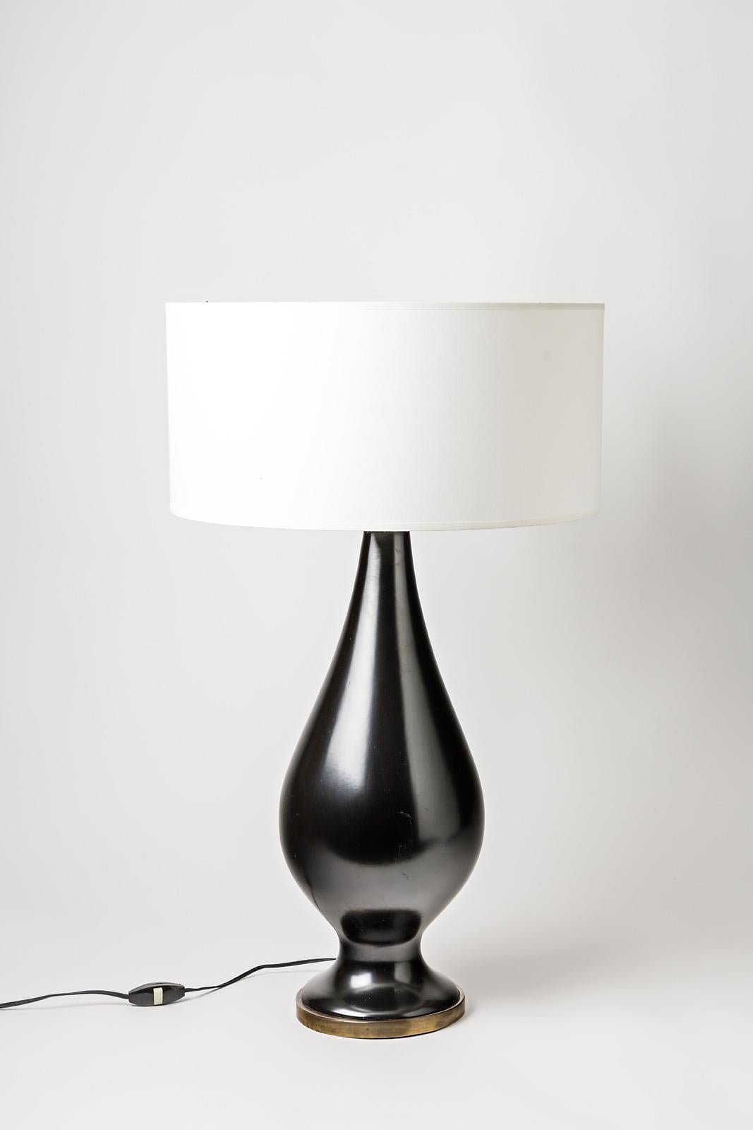 French Shinny Black Ceramic Table Lamp Modern 20th Century Freeform Light