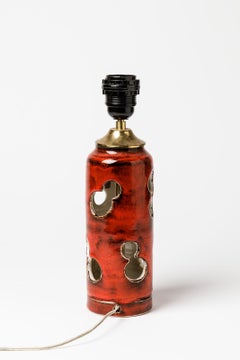 Shinny Red Ceramic Table Lamp Abstract Form by Vallauris circa 1960 Lighting