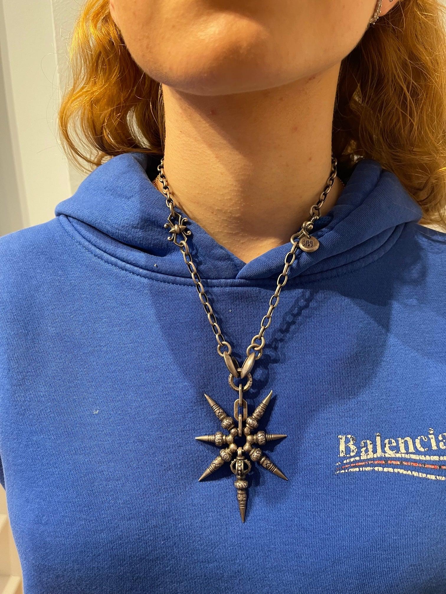 Shinobi Ninja Estrella Arrojadiza Cadena de Eslabones de Plata de Ley Collar Goth Punk Modernista