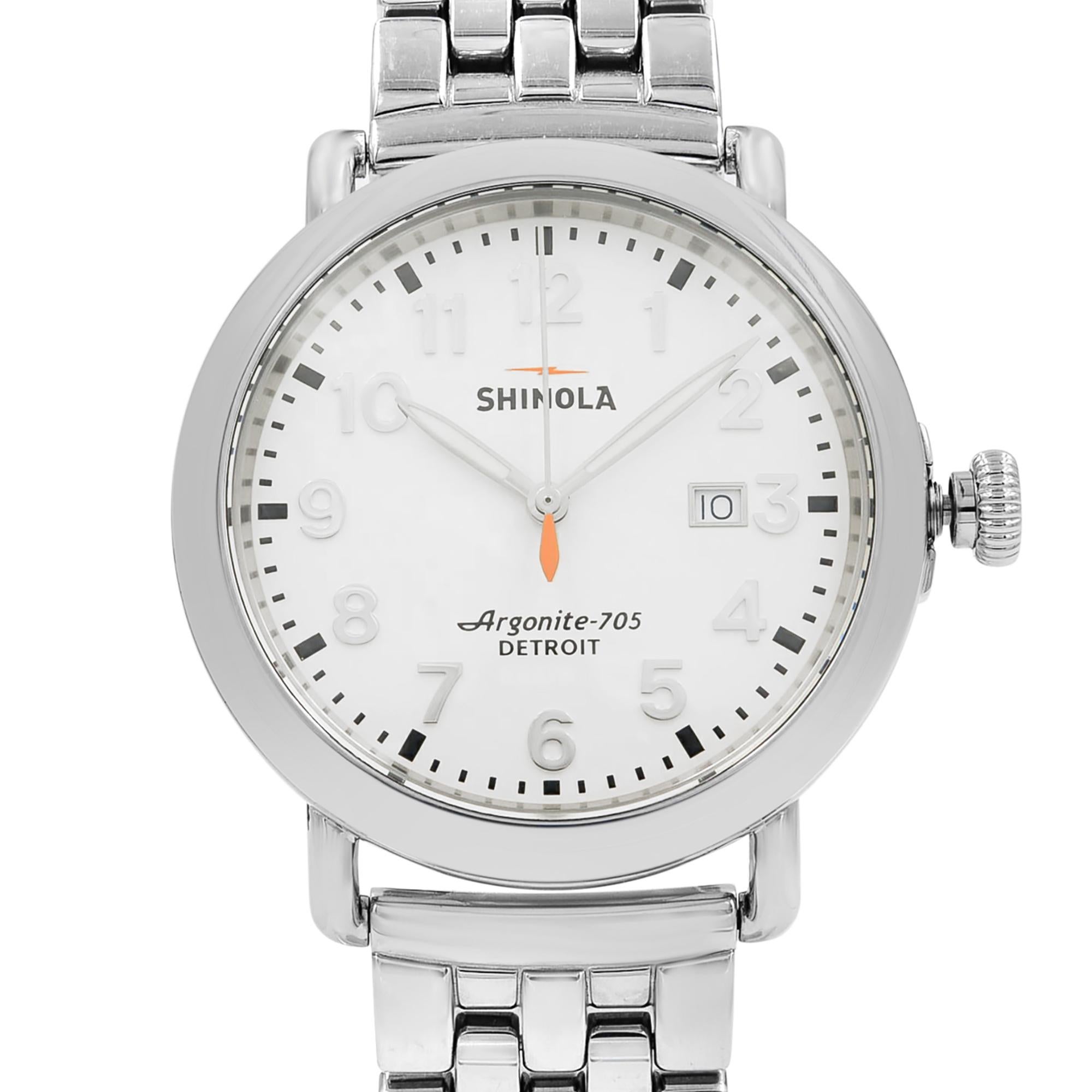 This Shinola men's watch is pre-owned and in good condition. Insignificant marks on the dial. No original box and papers are included. Comes with a presentation box and authenticity card. 

Brand: Shinola  Type: Wristwatch  Department: Men  Model