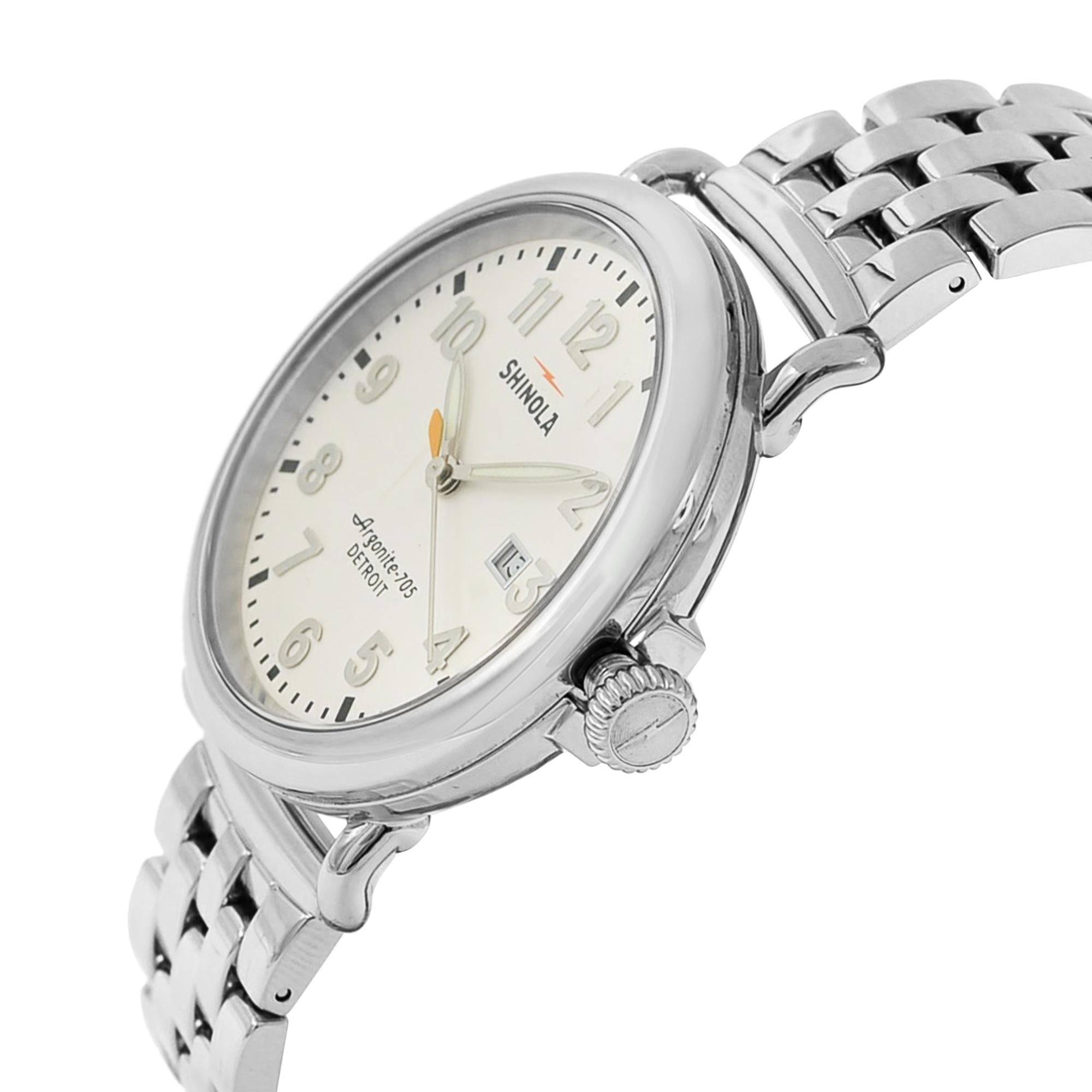 Shinola Runwell Stainless Steel White Arabic Dial Quartz Men’s Watch 10000054 In Good Condition In New York, NY