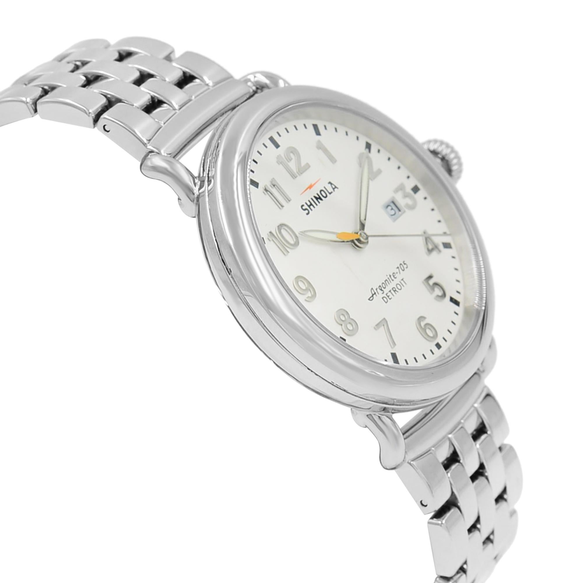 Men's Shinola Runwell Stainless Steel White Arabic Dial Quartz Men’s Watch 10000054