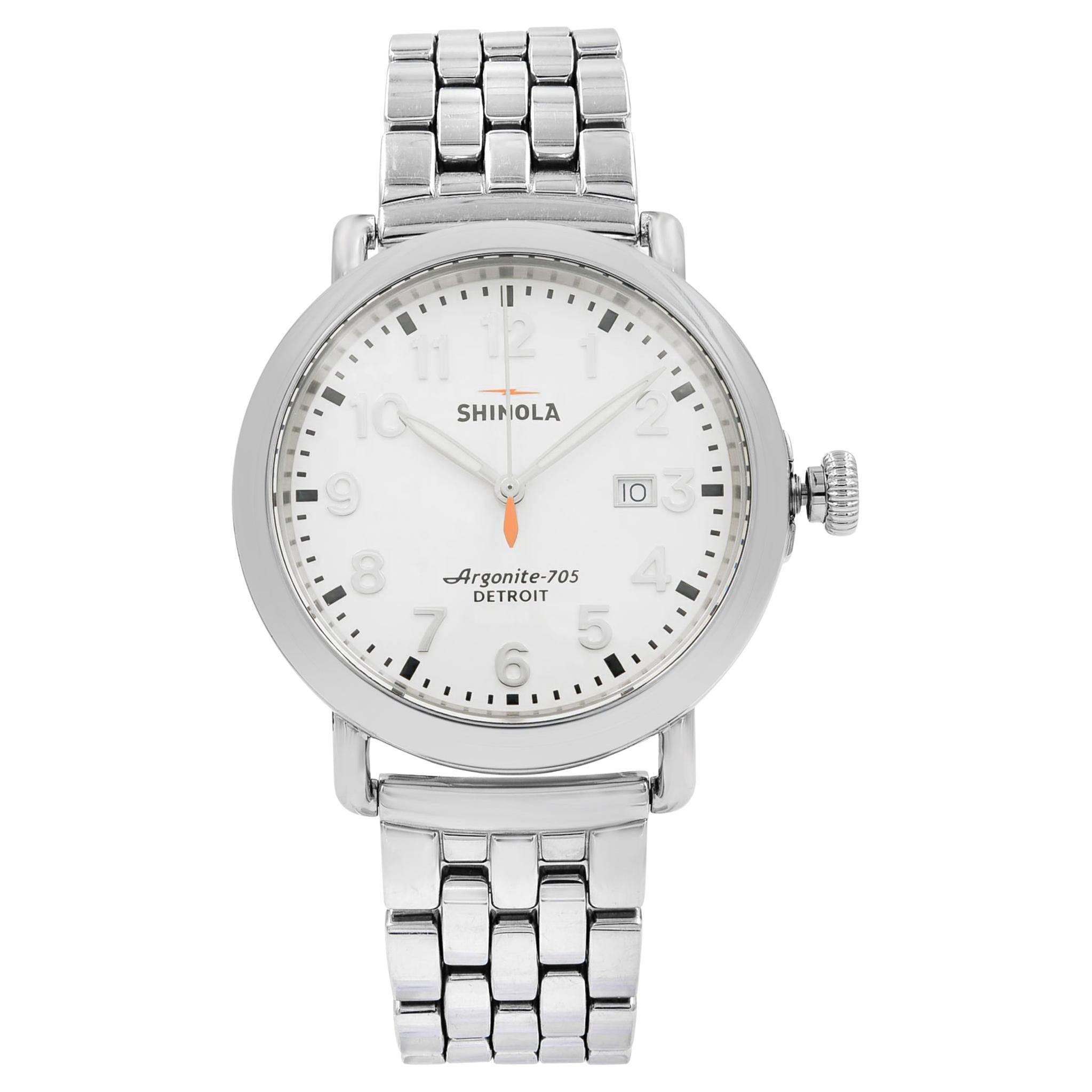 Shinola Runwell Stainless Steel White Arabic Dial Quartz Mens Watch 10000054