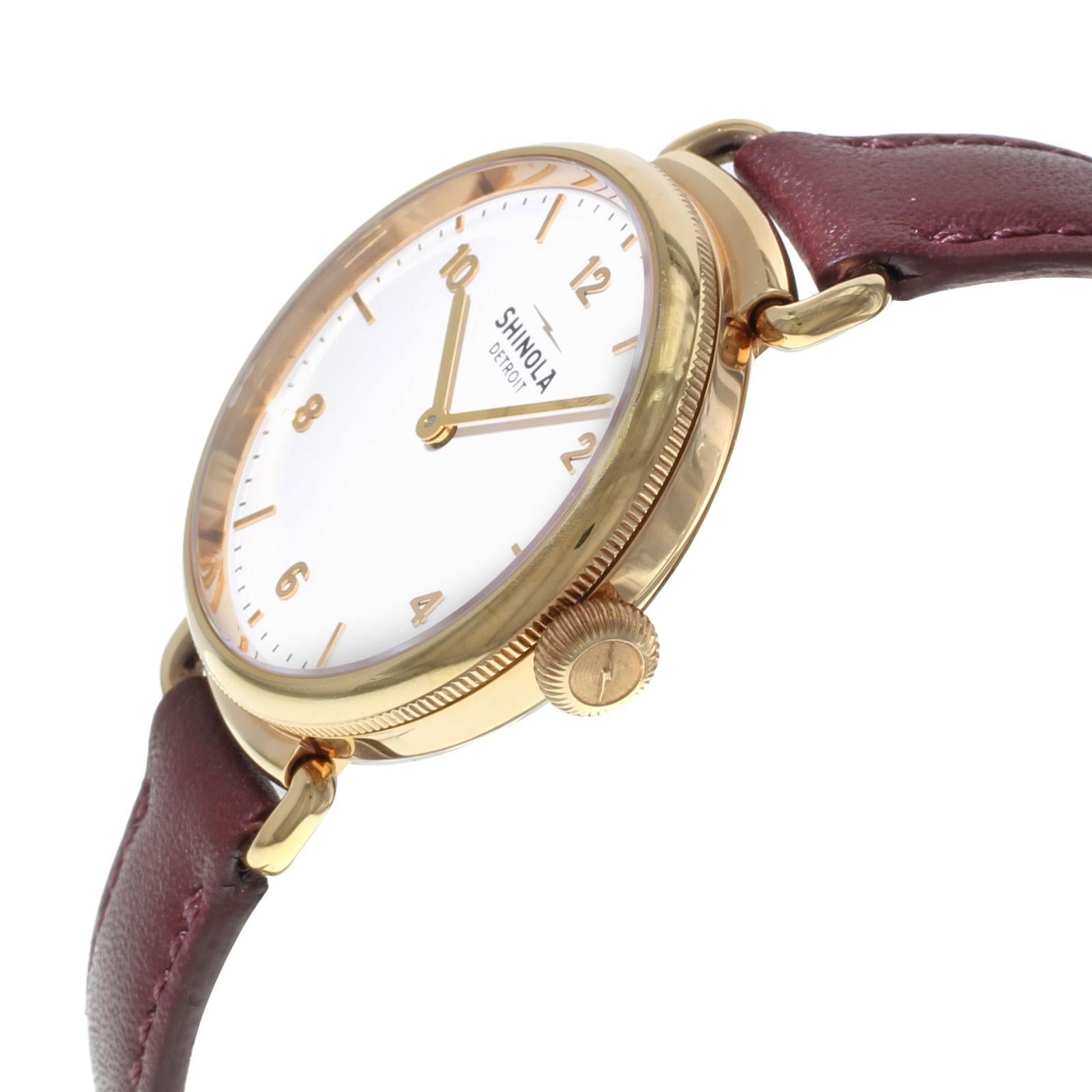 Shinola The Canfield Brown Leather Steel White Dial 20018133 Ladies Quartz Watch In Good Condition In New York, NY