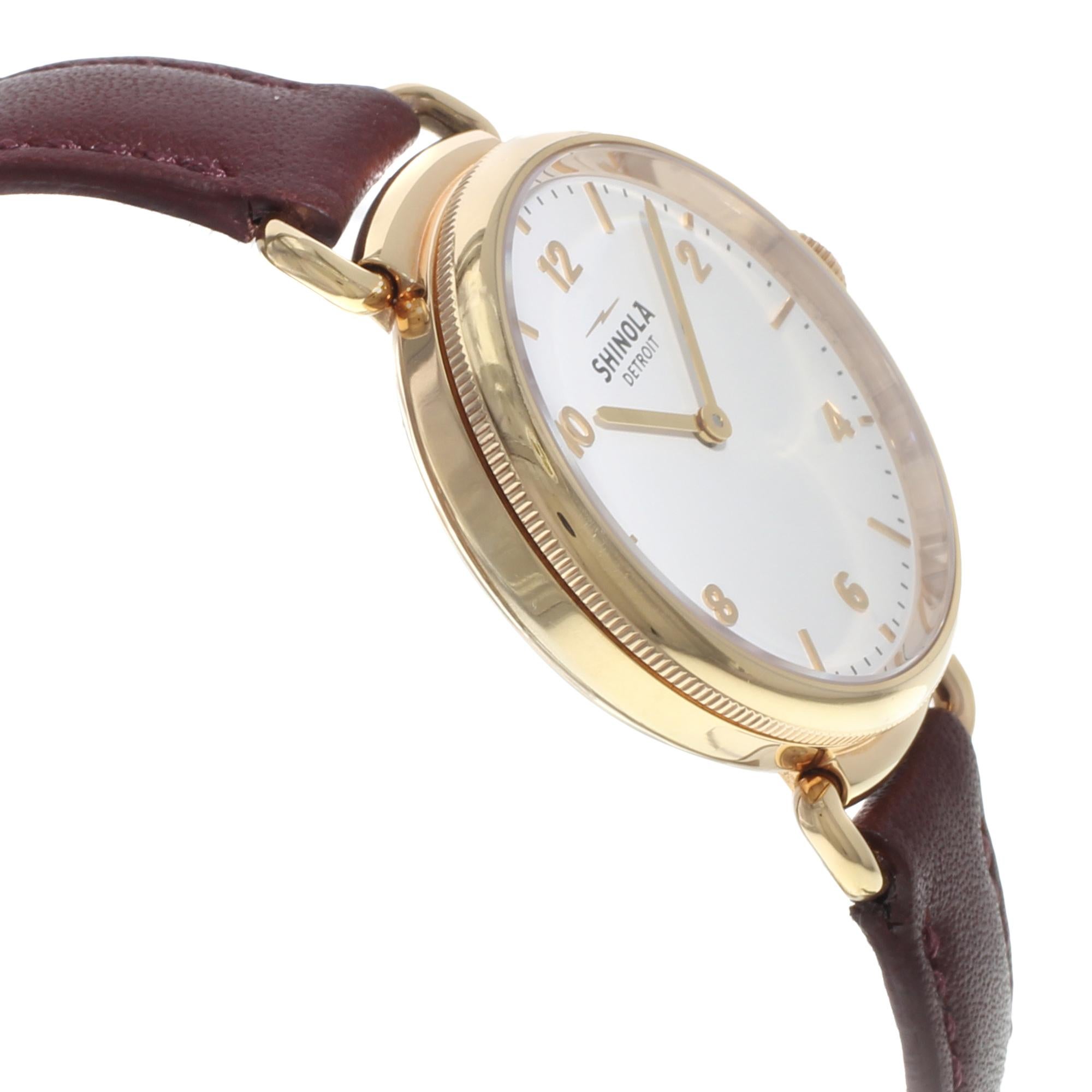 Shinola The Canfield Brown Leather Steel White Dial 20018133 Ladies Quartz Watch In Excellent Condition In New York, NY