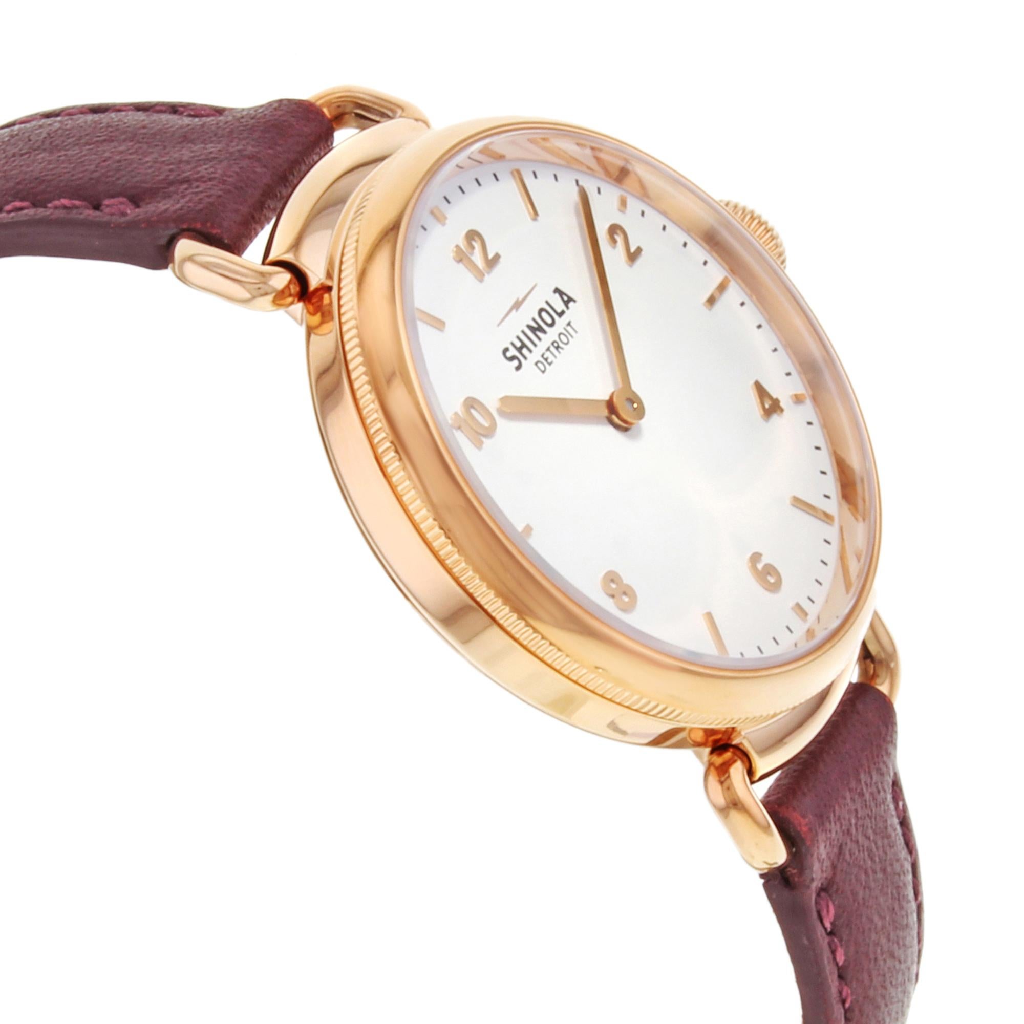 Shinola The Canfield Brown Leather Steel White Dial Ladies Quartz Watch 20018133 In New Condition In New York, NY