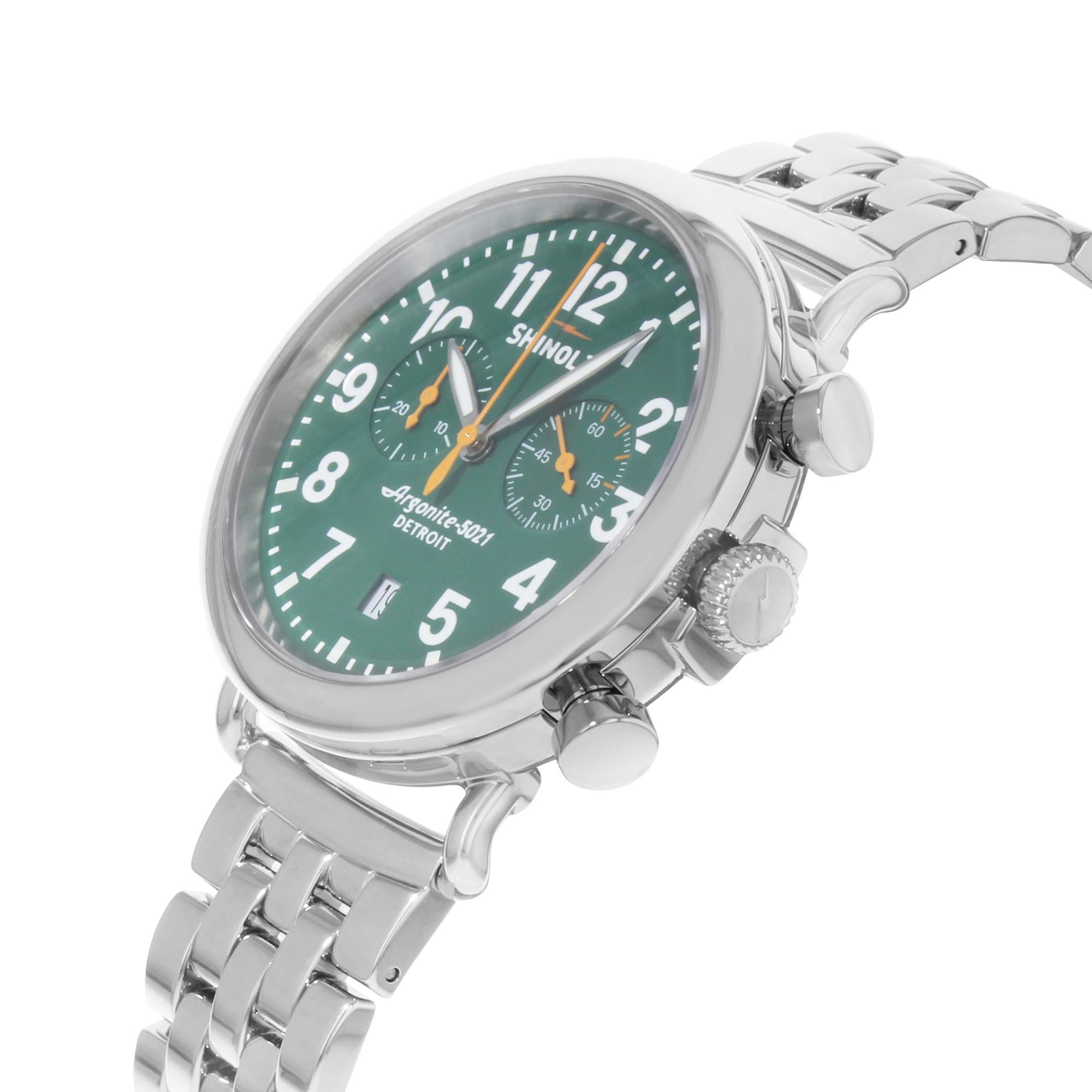 Shinola The Runwell Steel Chronograph Green Dial Quartz Men's Watch 10000063 In Good Condition In New York, NY