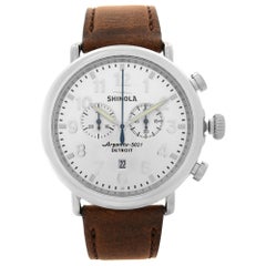 Used Shinola The Runwell Steel Leather Silver Dial Quartz Men's Watch S0120077936