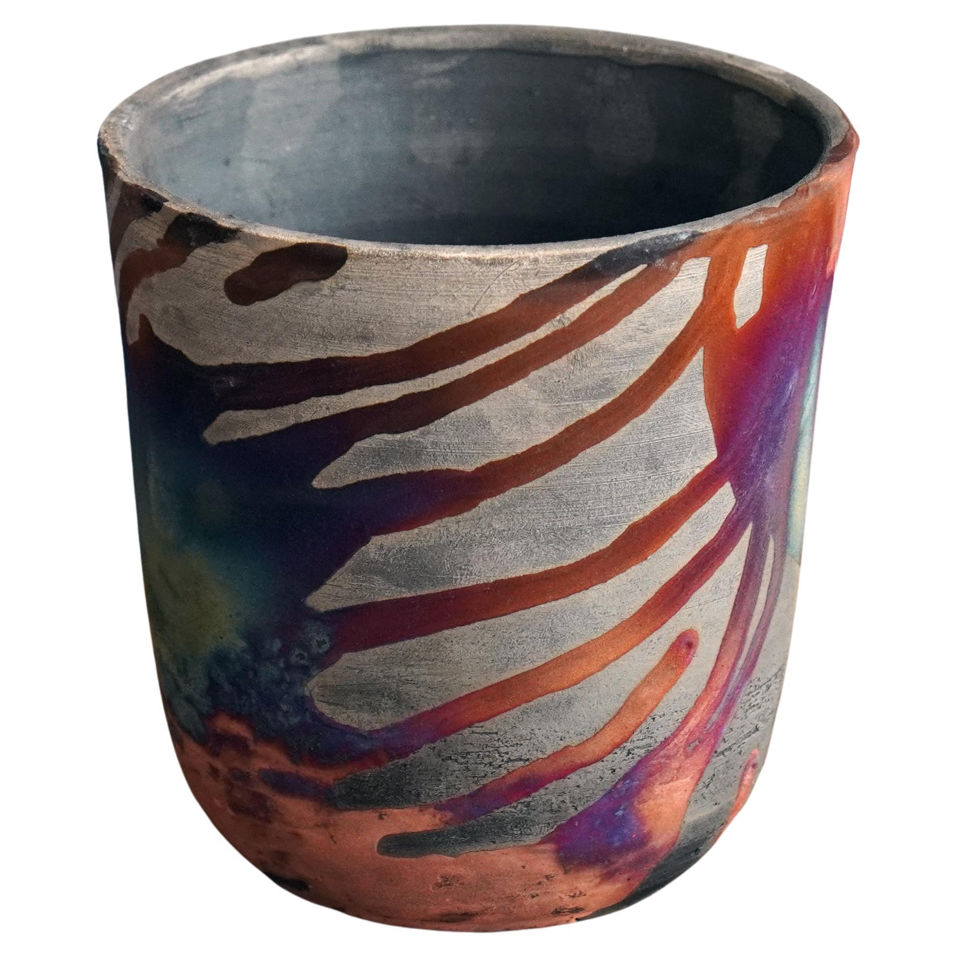 Shinsen Raku Pottery Vase - Carbon Copper - Handmade Ceramic Home Decor Gift