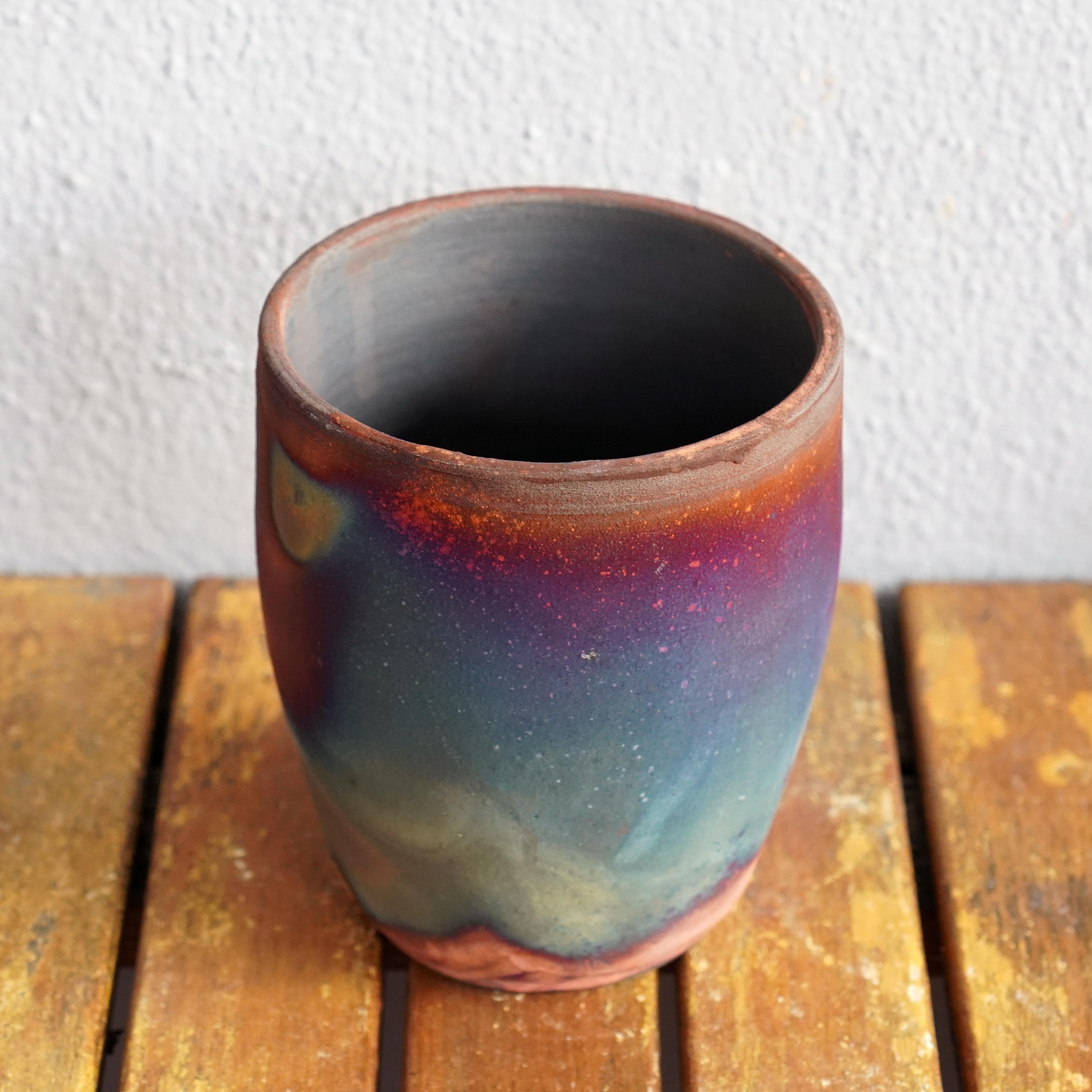 Moderne Vase en poterie Raku de Shinsen, cuivre mat, céramique artisanale, cadeau décoratif pour la maison en vente