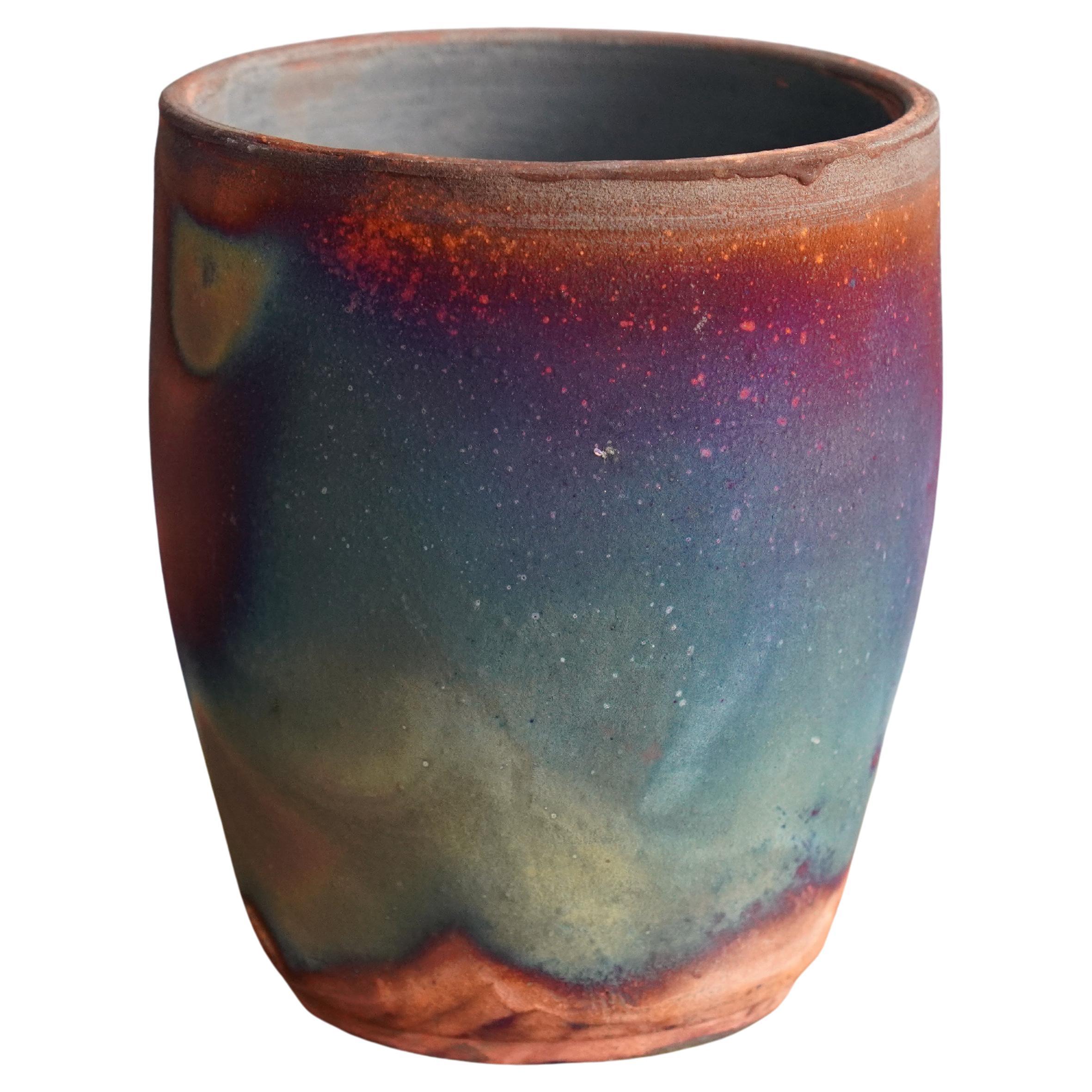 Shinsen Raku Pottery Vase, Full Copper Matte, Handmade Ceramic Home Decor Gift For Sale