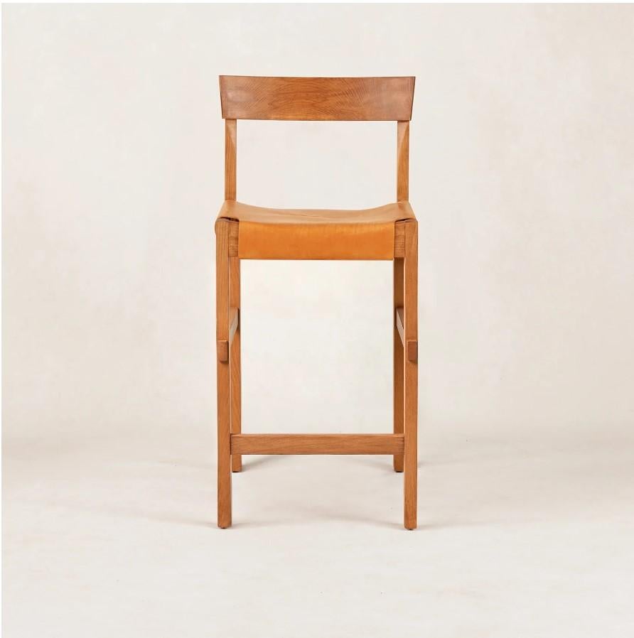 Contemporary Shinto Bar Stool- Persimmon on Walnut