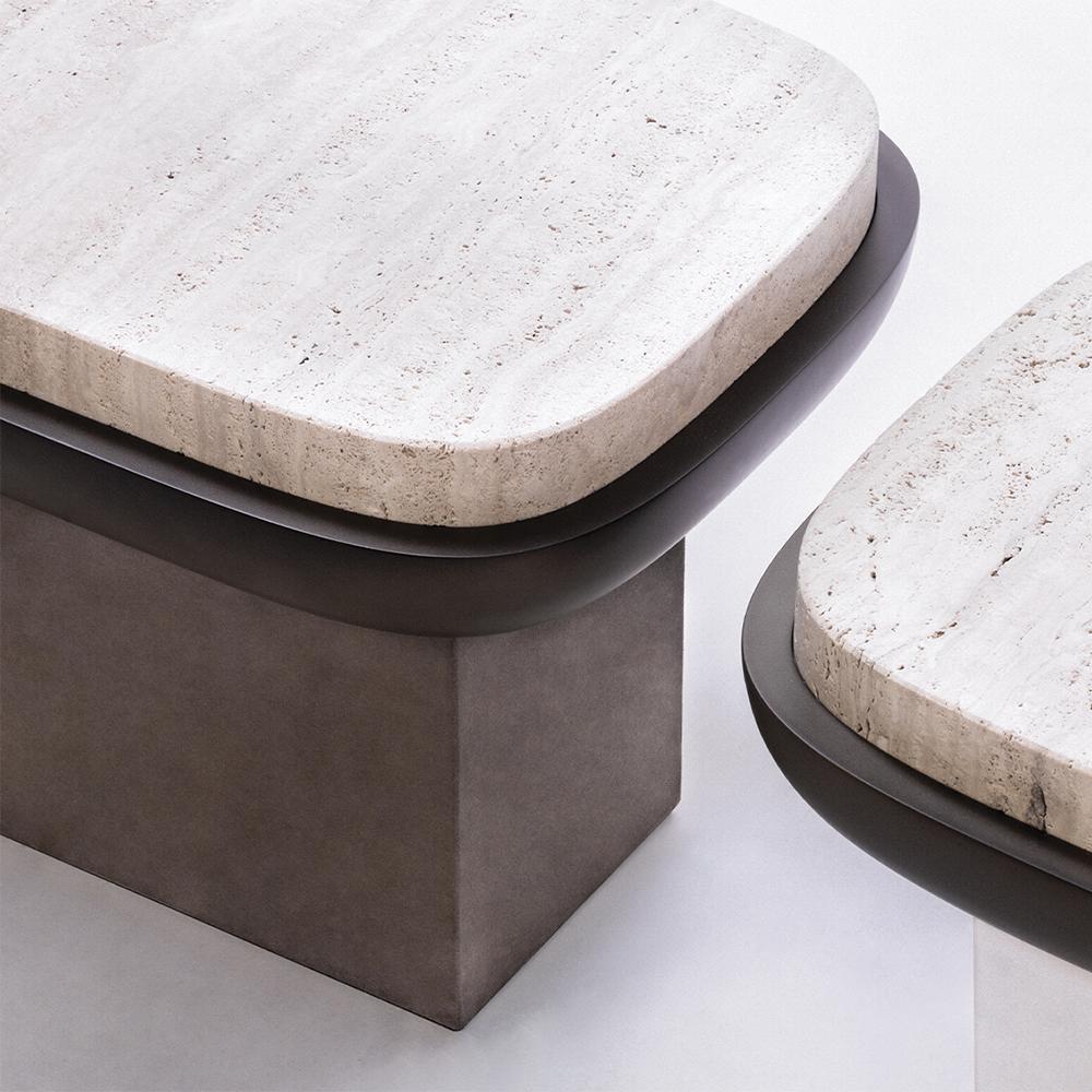 Contemporary Shinto Travertine Side Table For Sale
